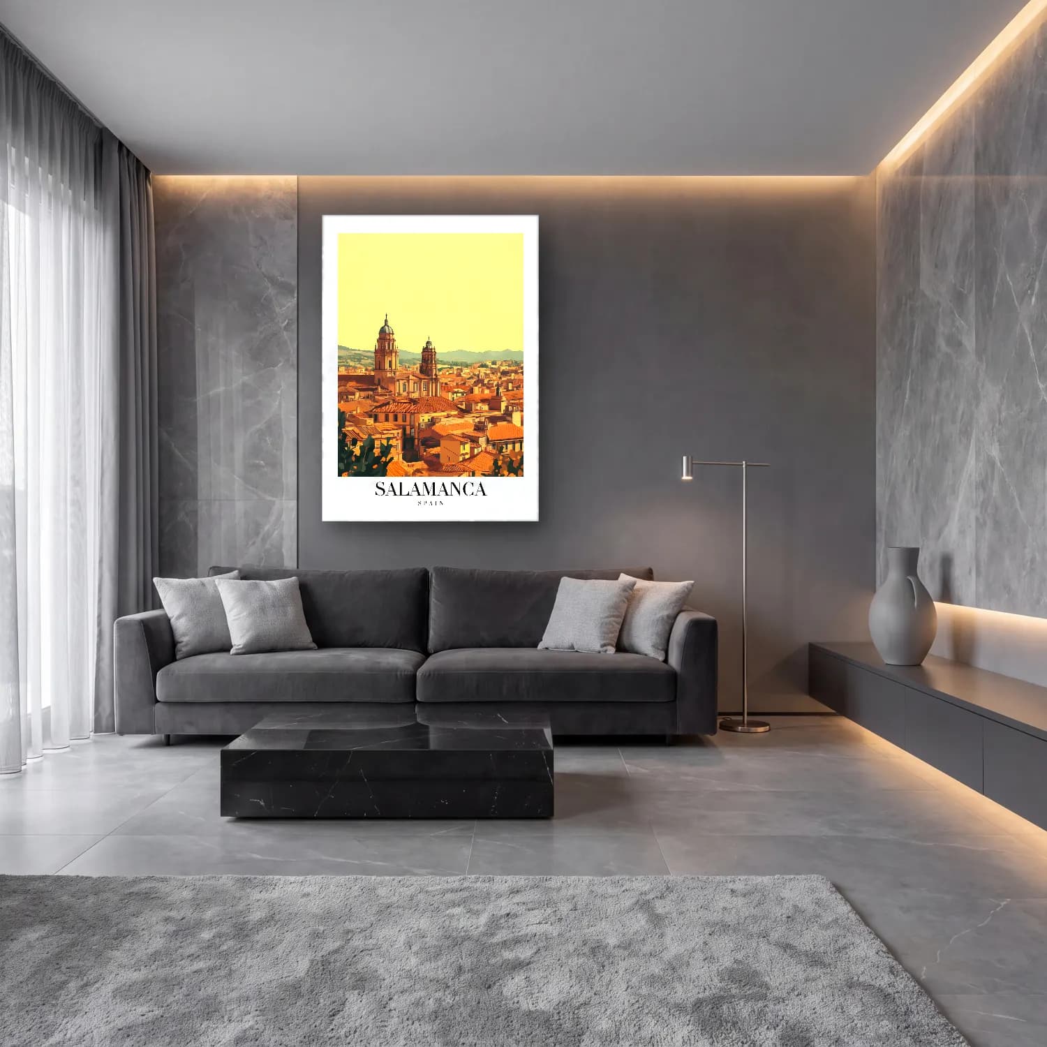 Pastel Roma No. 9 cam tablo — lüks salon duvarında