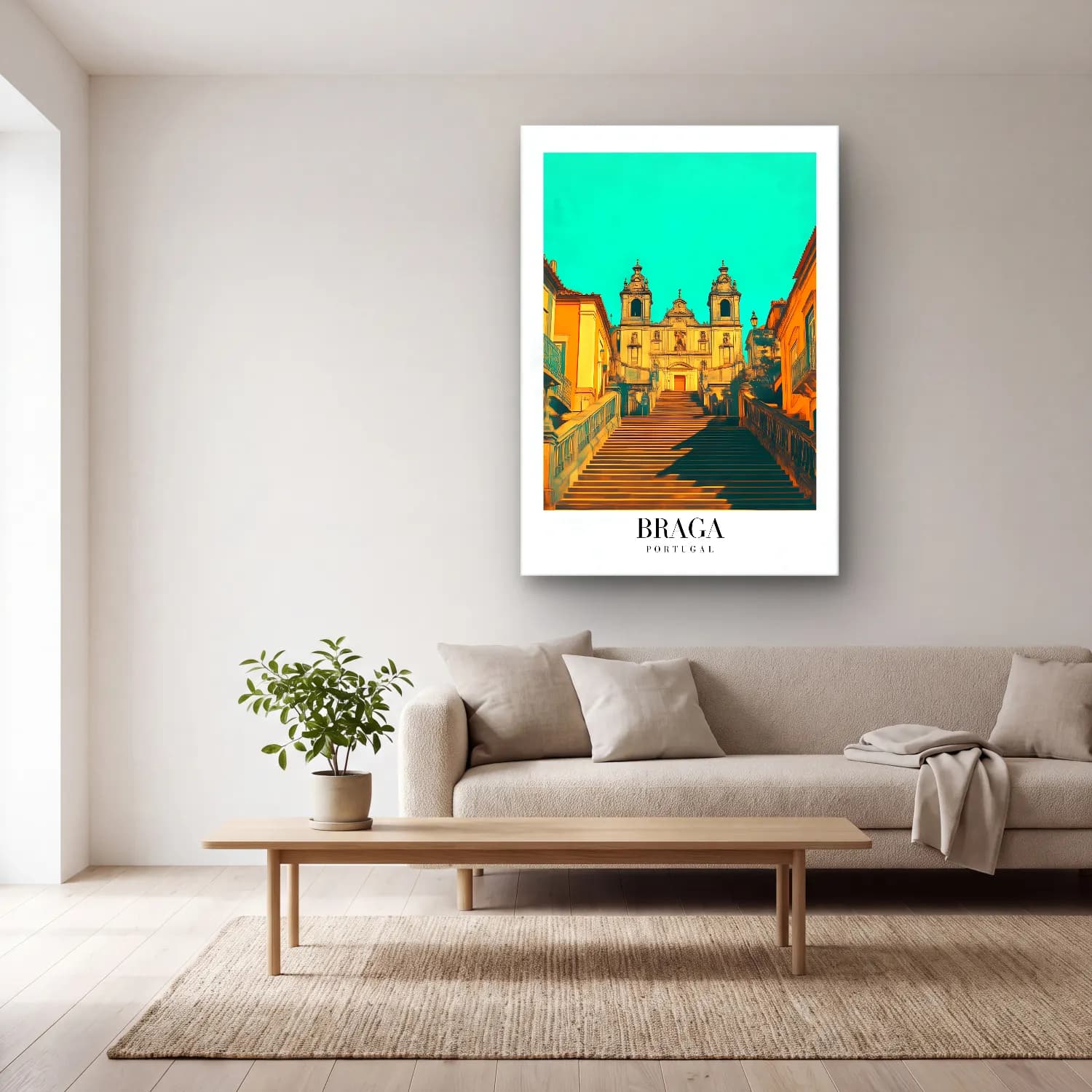 Pastel Katedral No. 12 cam tablo — açık renk salonda