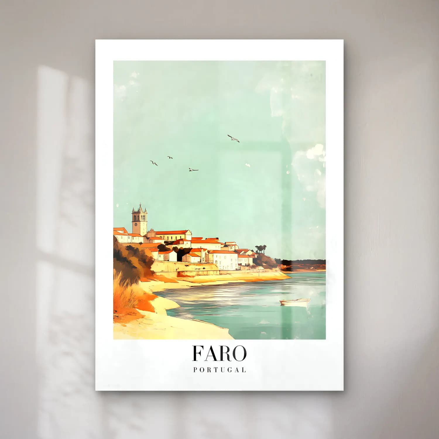 Pastel Akdeniz Sahil Kasabası No. 25 cam tablo — Pastel Akdeniz Sahil Kasabası No. 25 — pastel akdeniz sahil kasabası