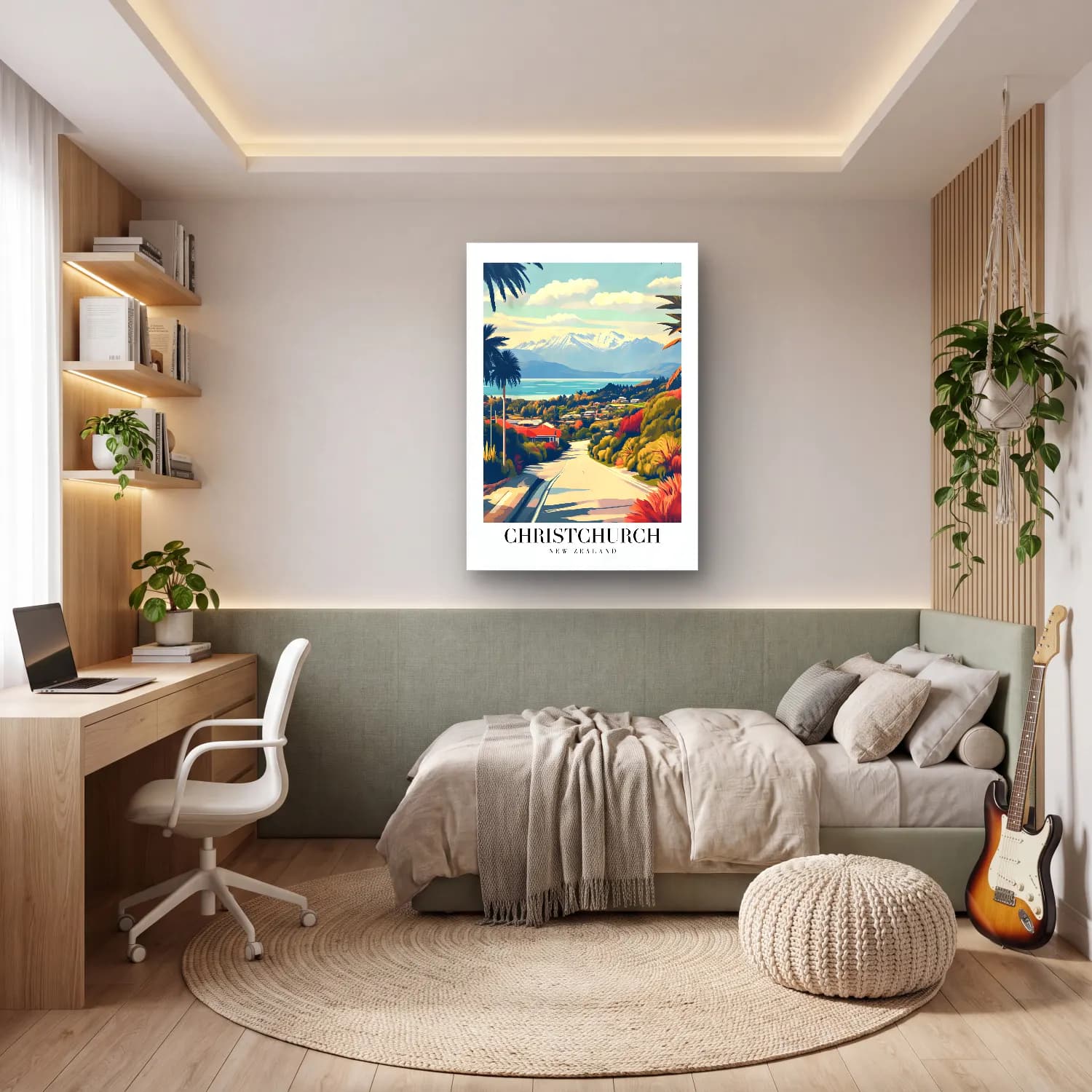 Pastel Dağ Manzarası No. 18 cam tablo — genç odasında