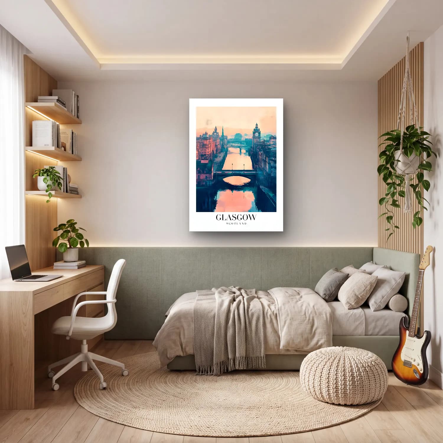 Pastel Köprü – Pembe Tonlar cam tablo — genç odasında