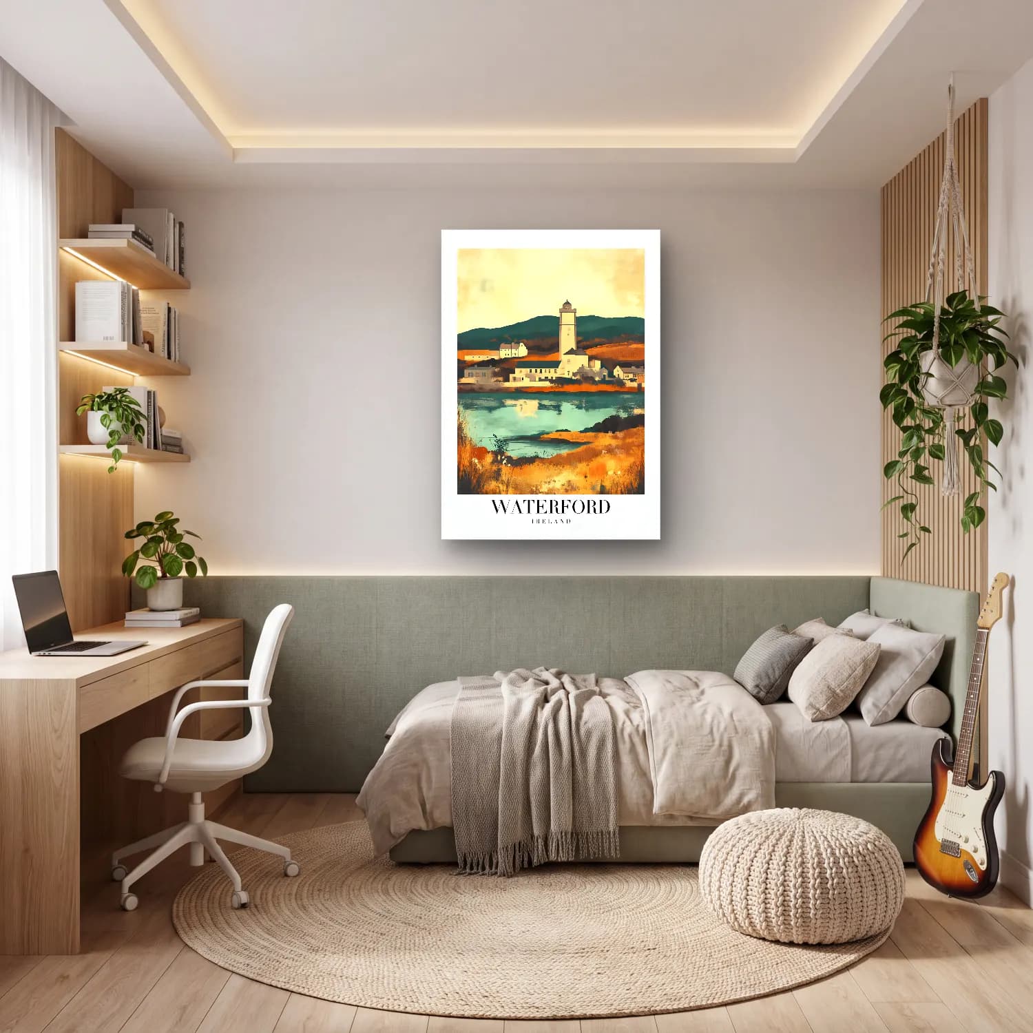 Pastel Deniz Feneri – Turkuaz Tonlar cam tablo — genç odasında