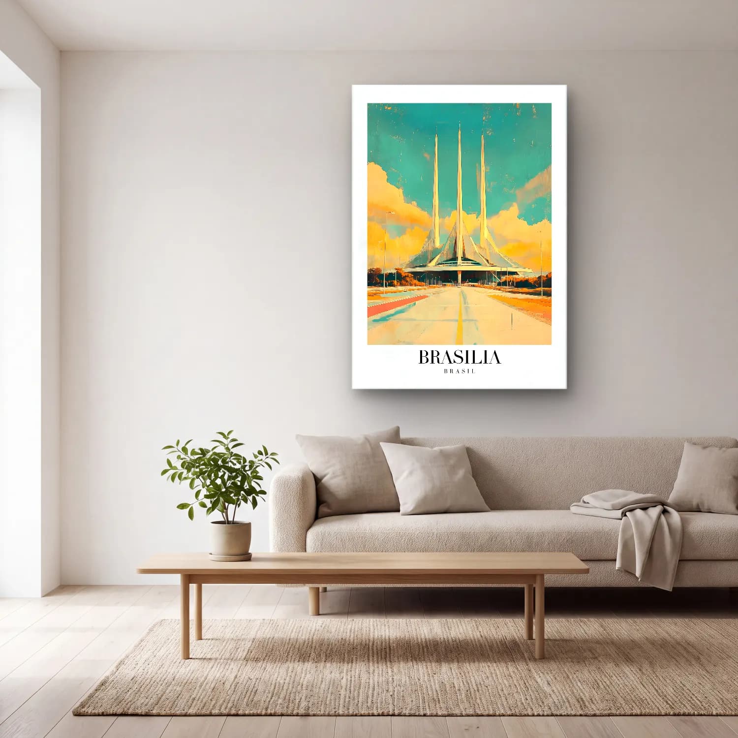 Pastel Katedral No. 14 cam tablo — açık renk salonda