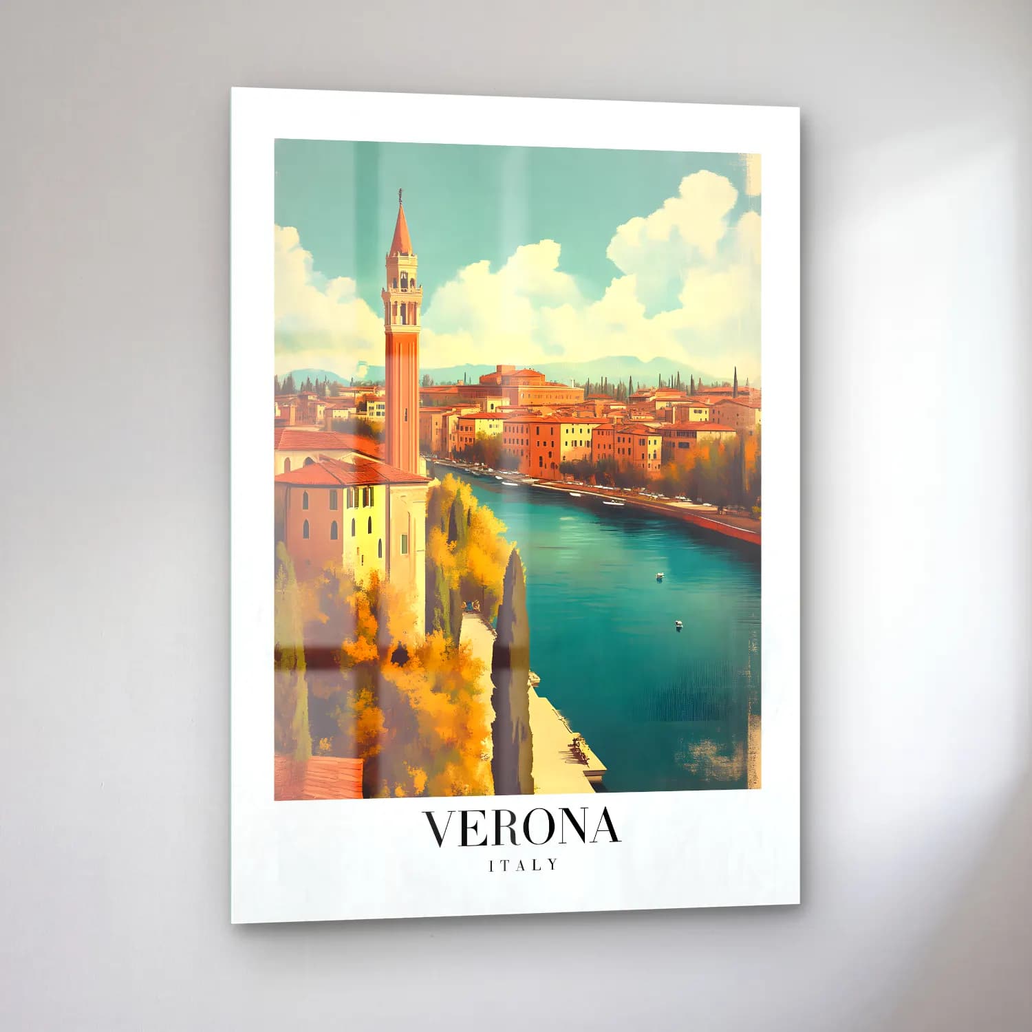 Vintage Poster Venedik Kanalları – Turkuaz Tonlar cam tablo — sol açıdan görünüm
