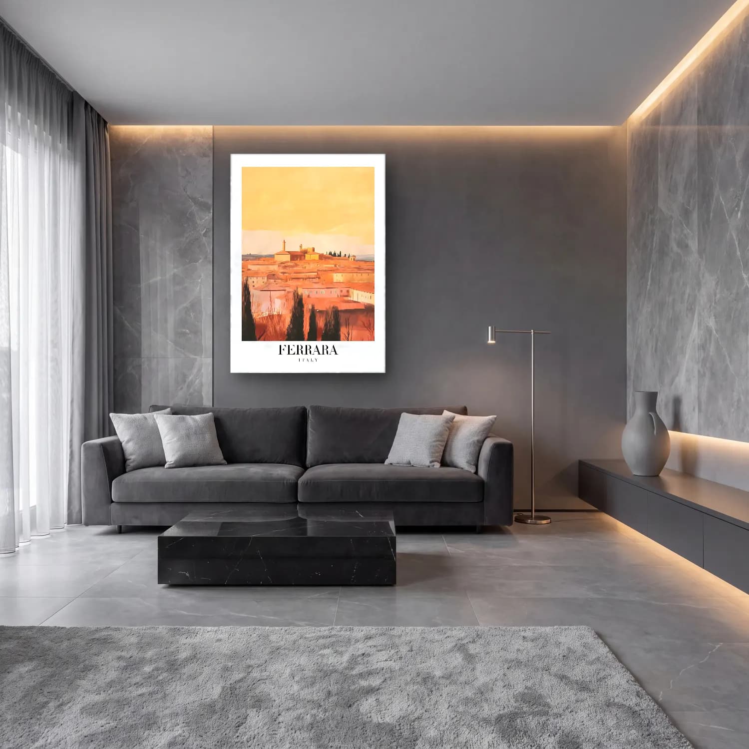 Pastel Roma No. 10 cam tablo — lüks salon duvarında