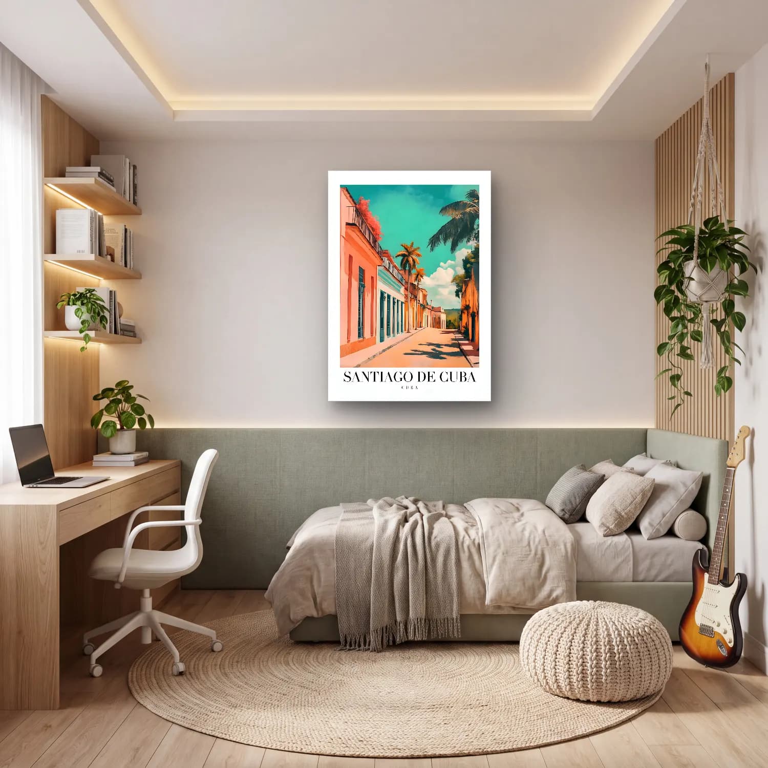 Pastel Köy Sokağı No. 12 cam tablo — genç odasında