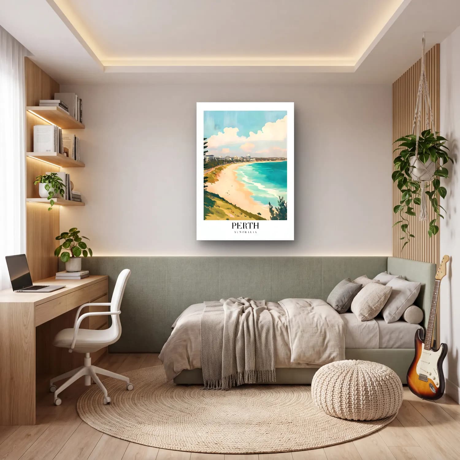 Pastel Dalgalı Sahil No. 29 cam tablo — genç odasında
