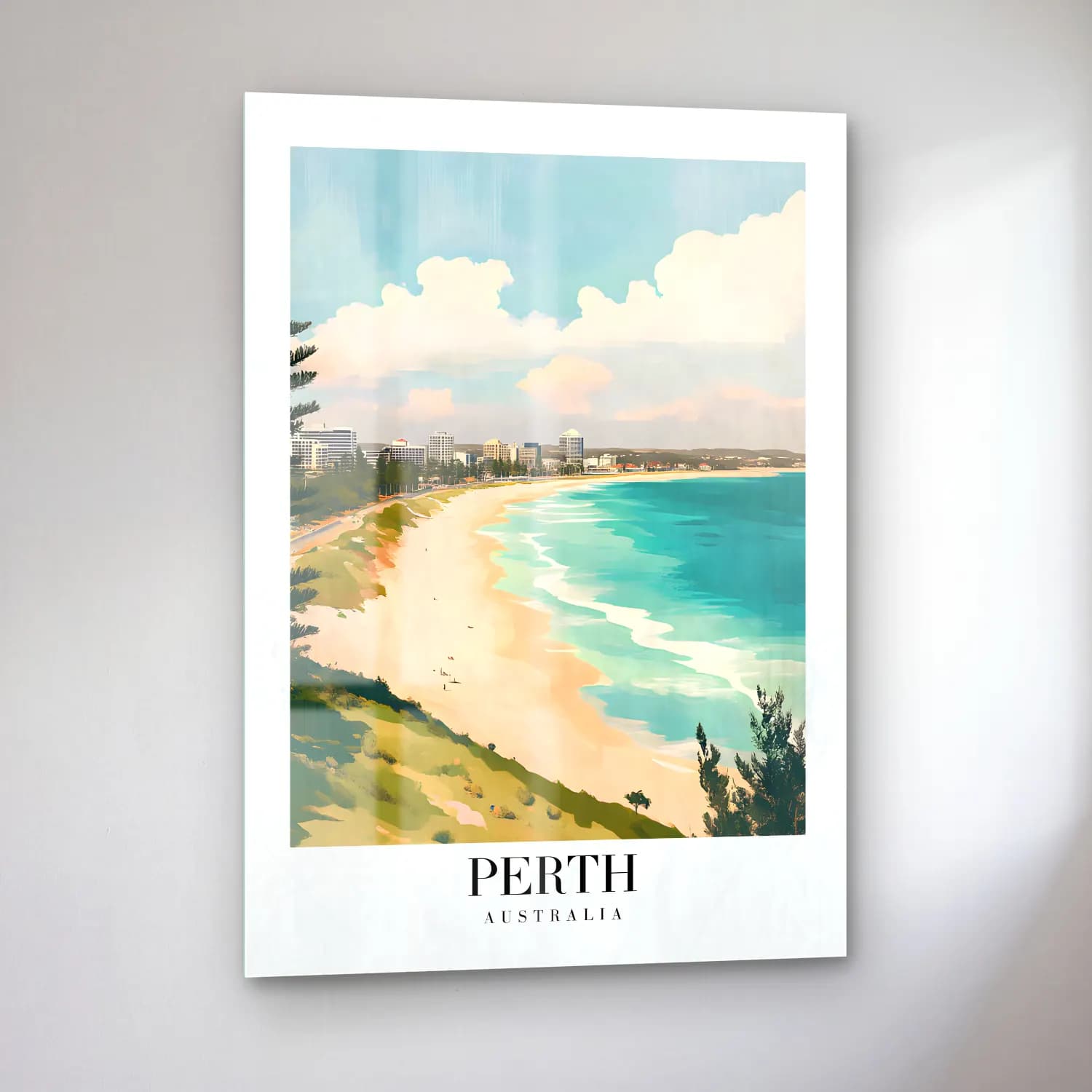 Pastel Dalgalı Sahil No. 29 cam tablo — sol açıdan görünüm