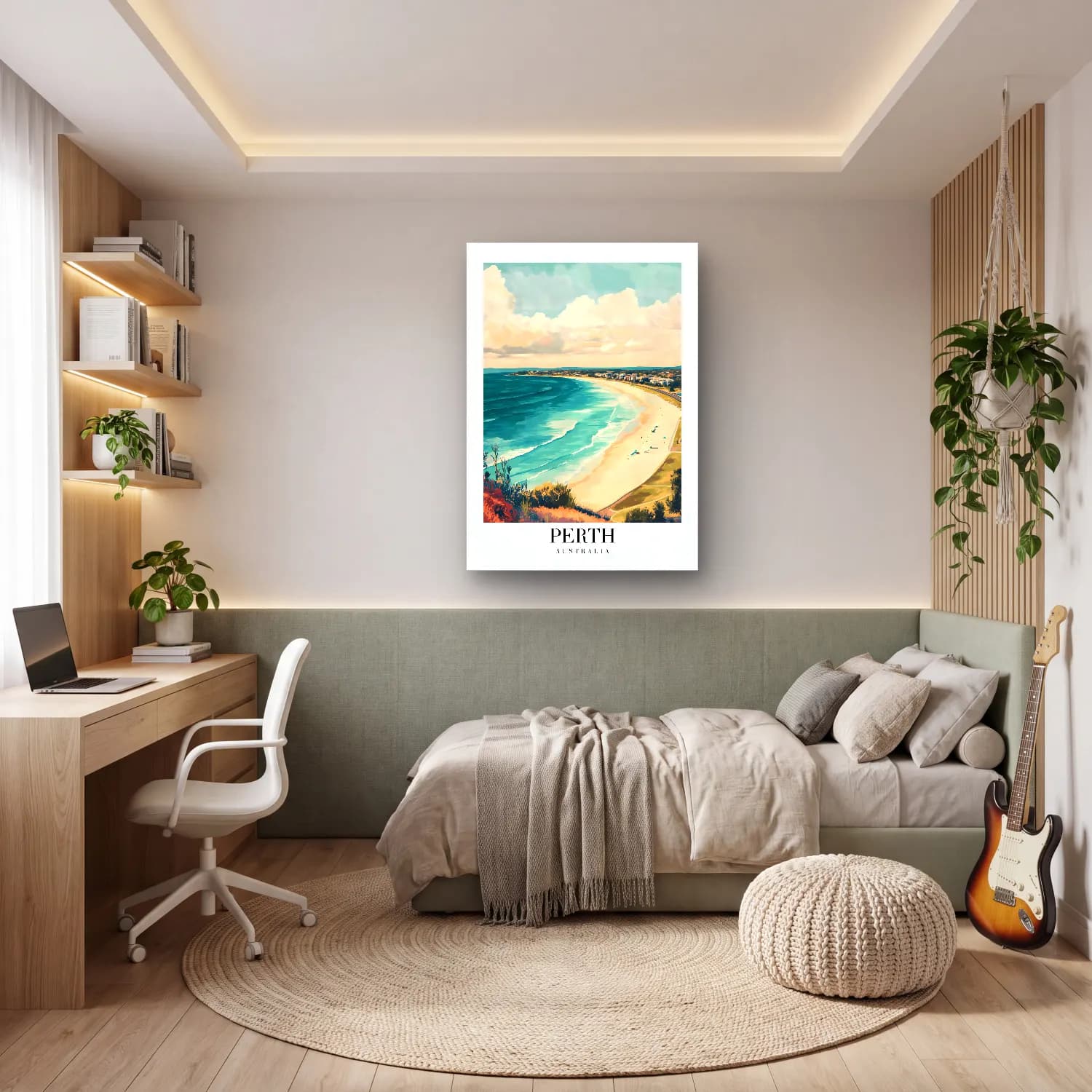 Pastel Dalgalı Sahil No. 30 cam tablo — genç odasında