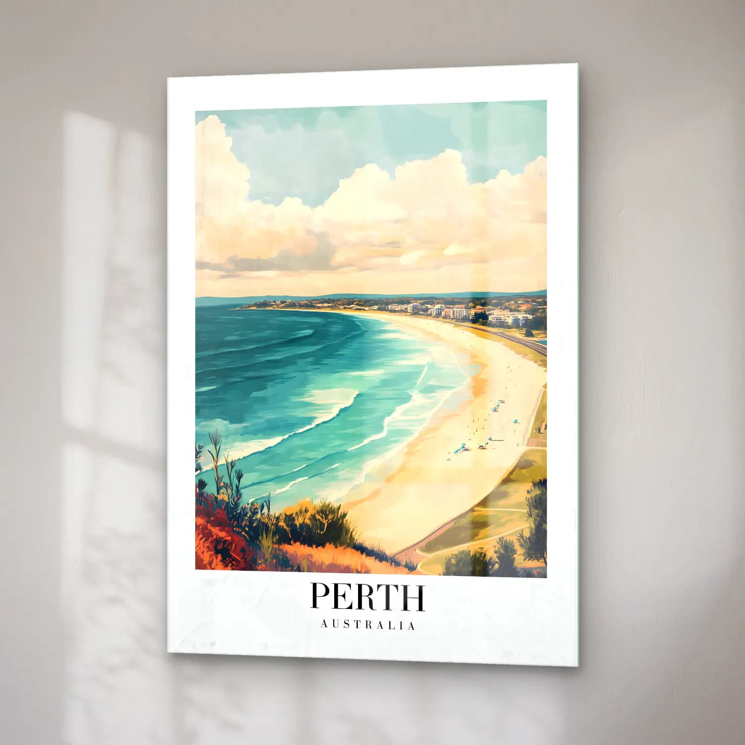 Pastel Dalgalı Sahil No. 30 cam tablo — sağ açıdan görünüm