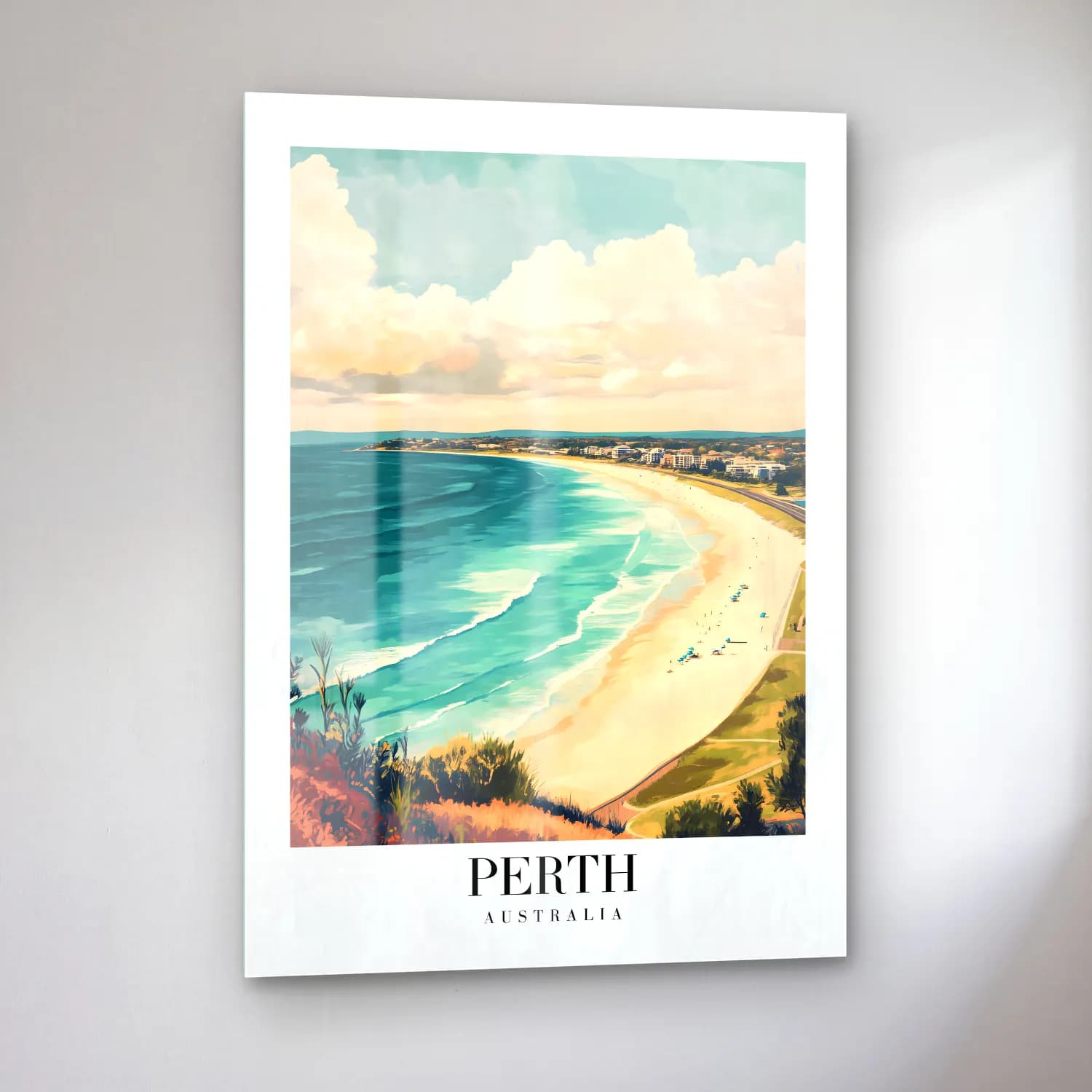 Pastel Dalgalı Sahil No. 30 cam tablo — sol açıdan görünüm