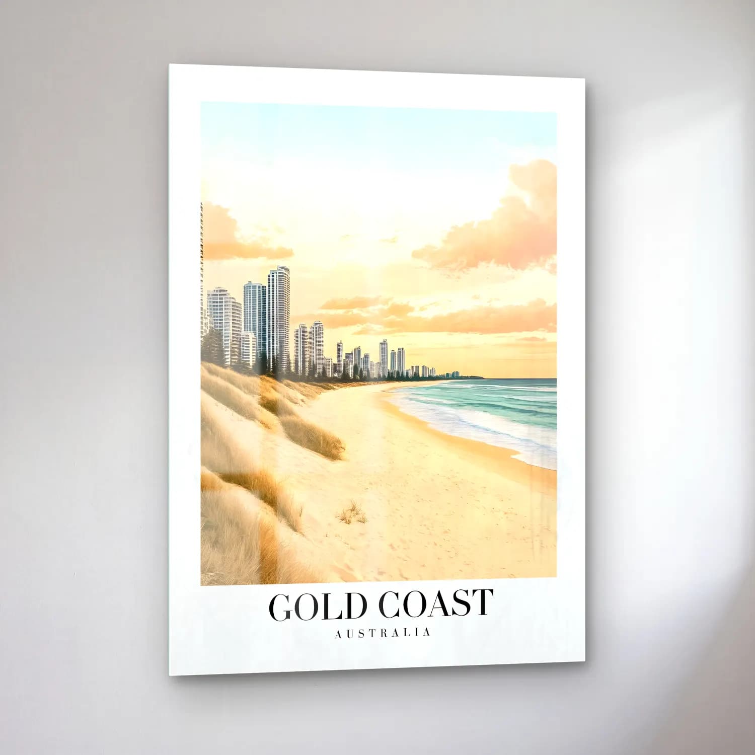 Pastel Dalgalı Sahil No. 31 cam tablo — sol açıdan görünüm