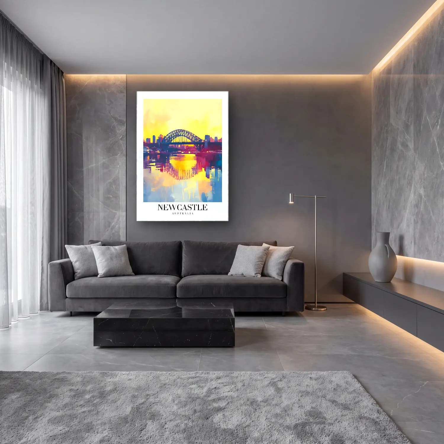 Pastel Köprü – Pastel Tonlar cam tablo — lüks salon duvarında
