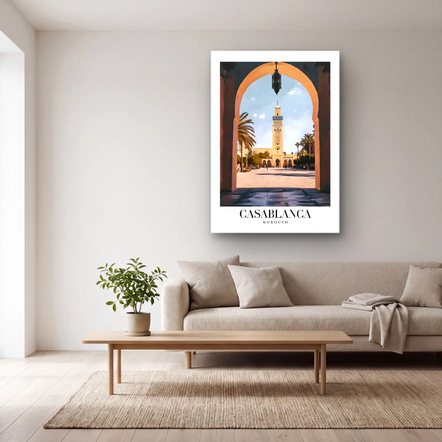 Pastel Kapı No. 4 cam tablo — açık renk salonda