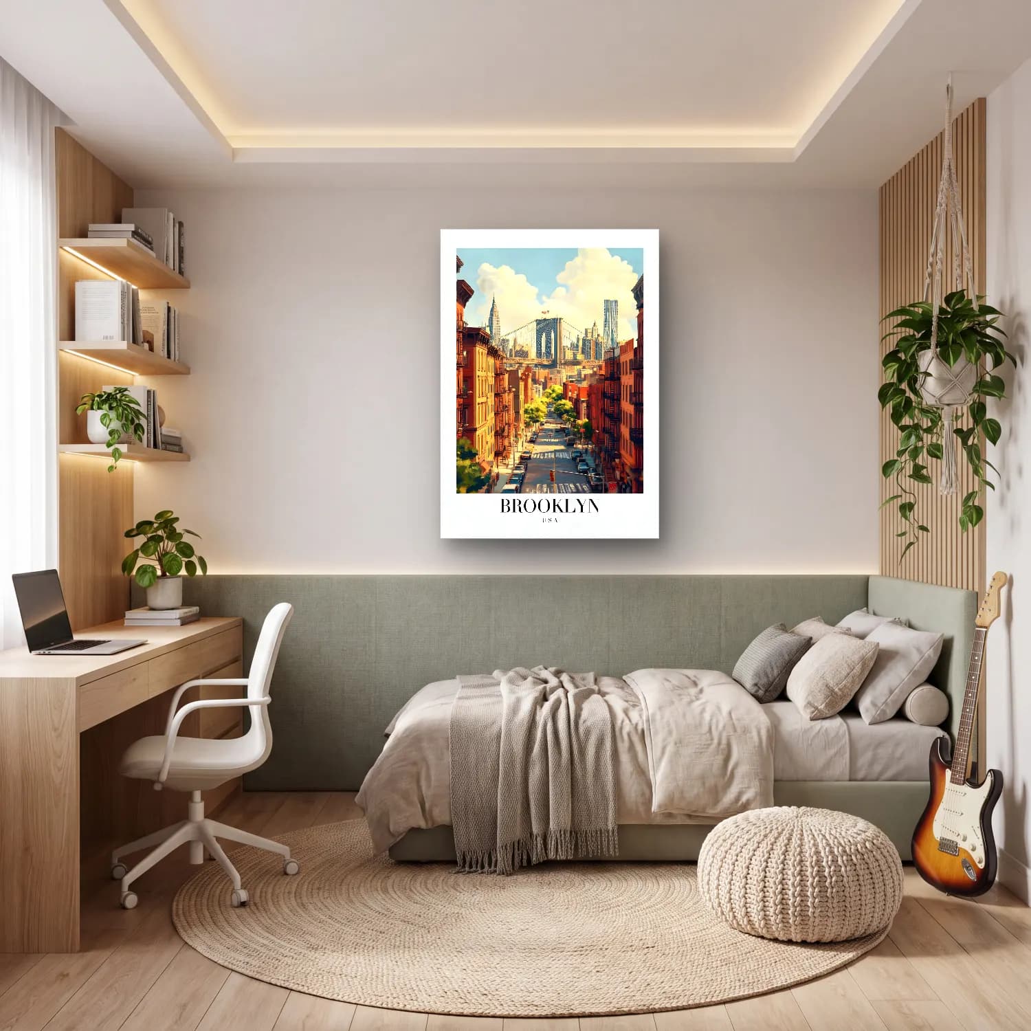 Sevimli İllüstrasyon New York Silüeti – Turuncu Tonlar cam tablo — genç odasında