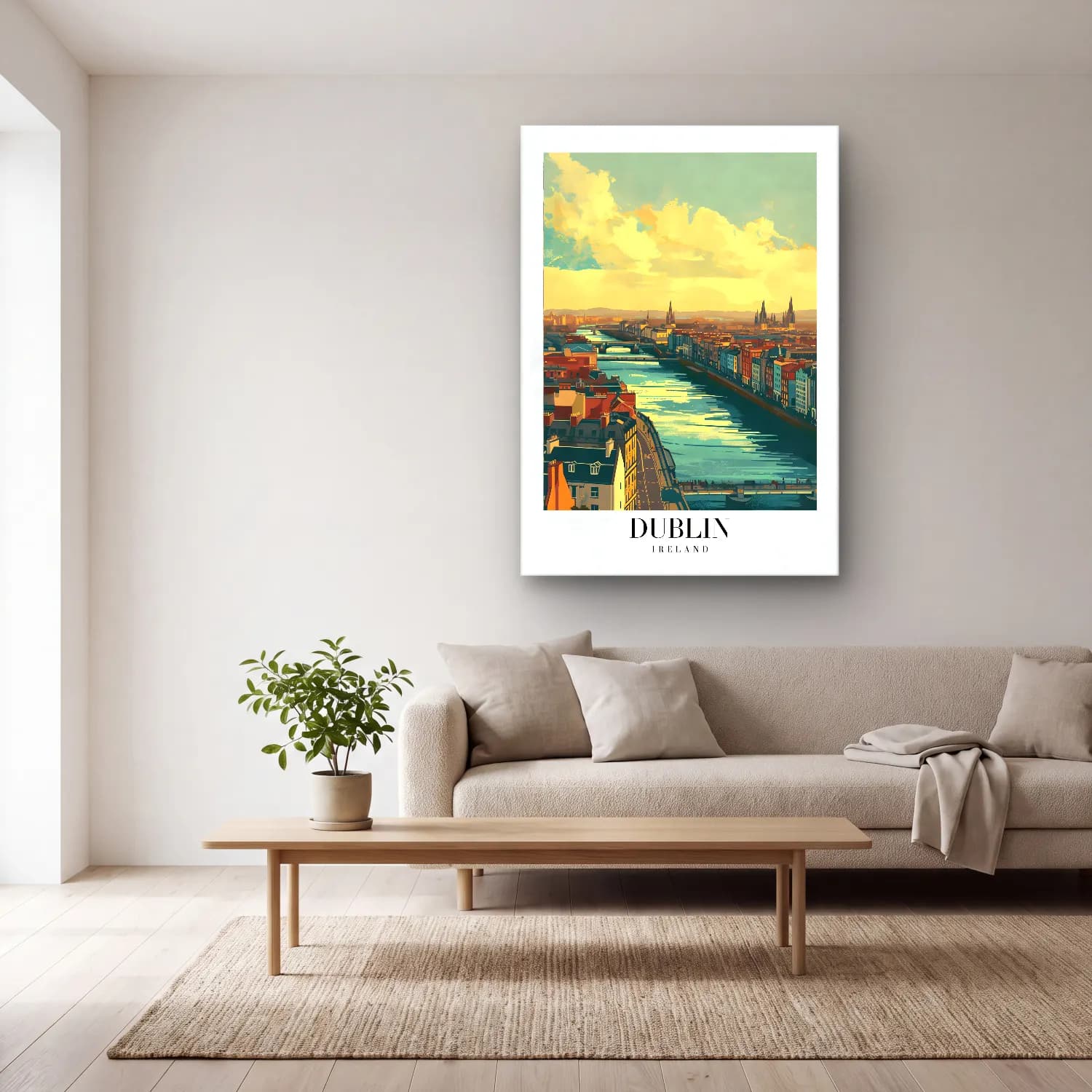 Vintage Poster Akdeniz Sahil Kasabası No. 20 cam tablo — açık renk salonda
