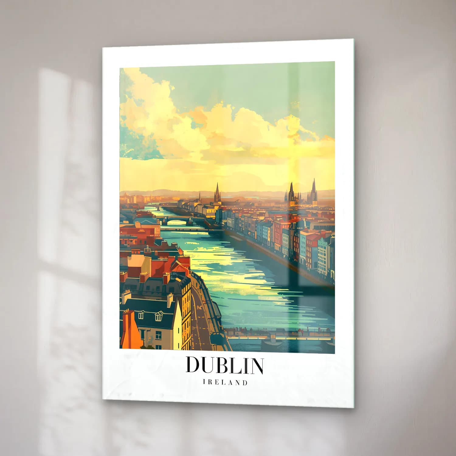 Vintage Poster Akdeniz Sahil Kasabası No. 20 cam tablo — sağ açıdan görünüm
