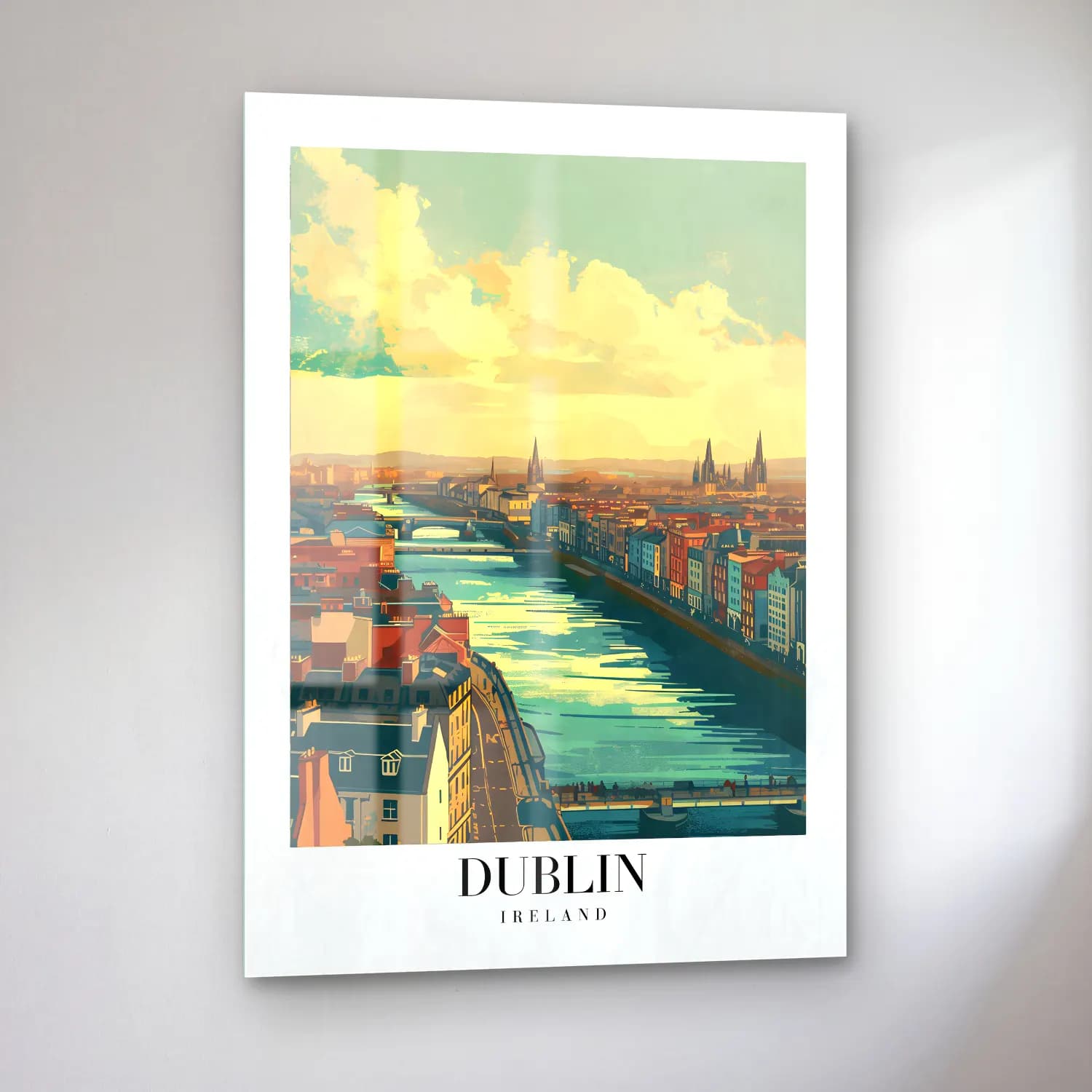 Vintage Poster Akdeniz Sahil Kasabası No. 20 cam tablo — sol açıdan görünüm