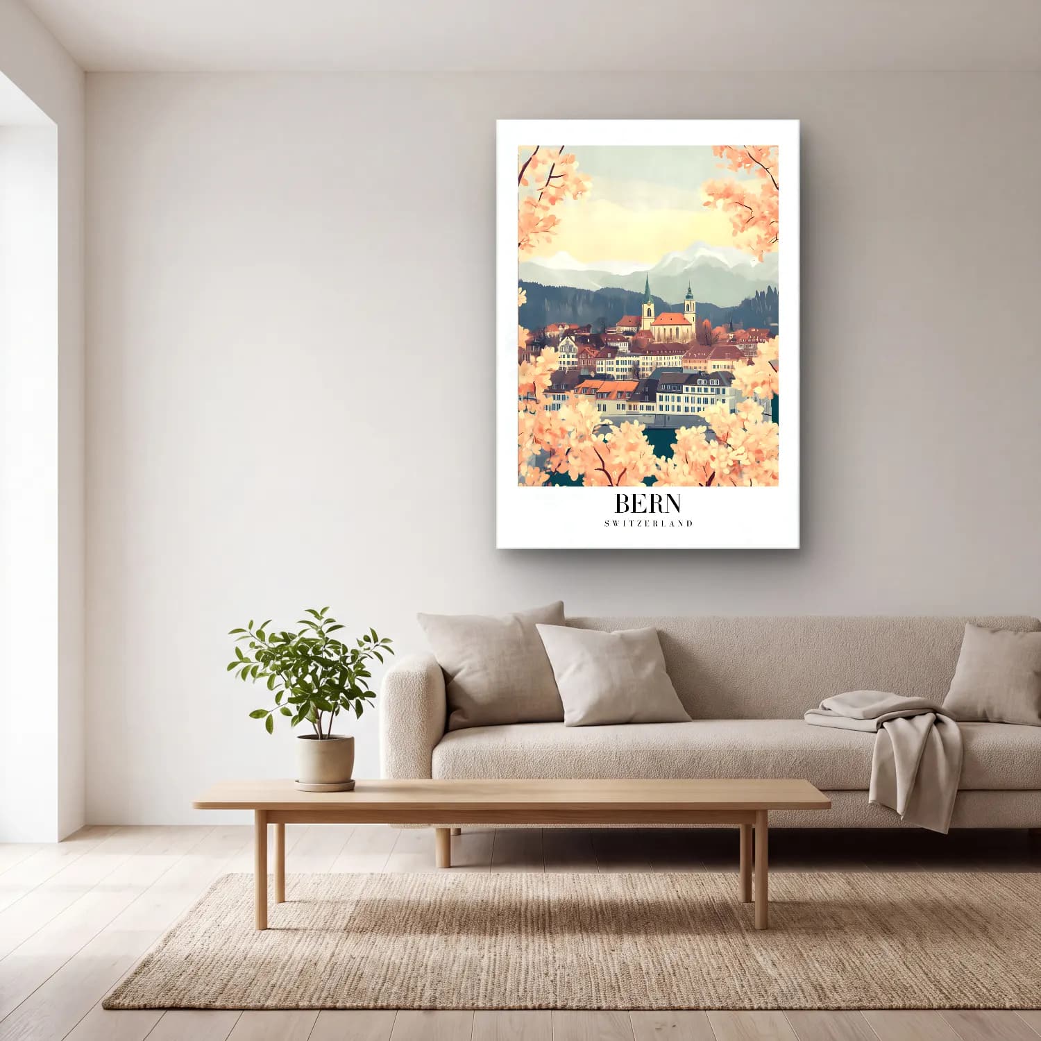 Pastel Kiraz Çiçekleri No. 21 cam tablo — açık renk salonda