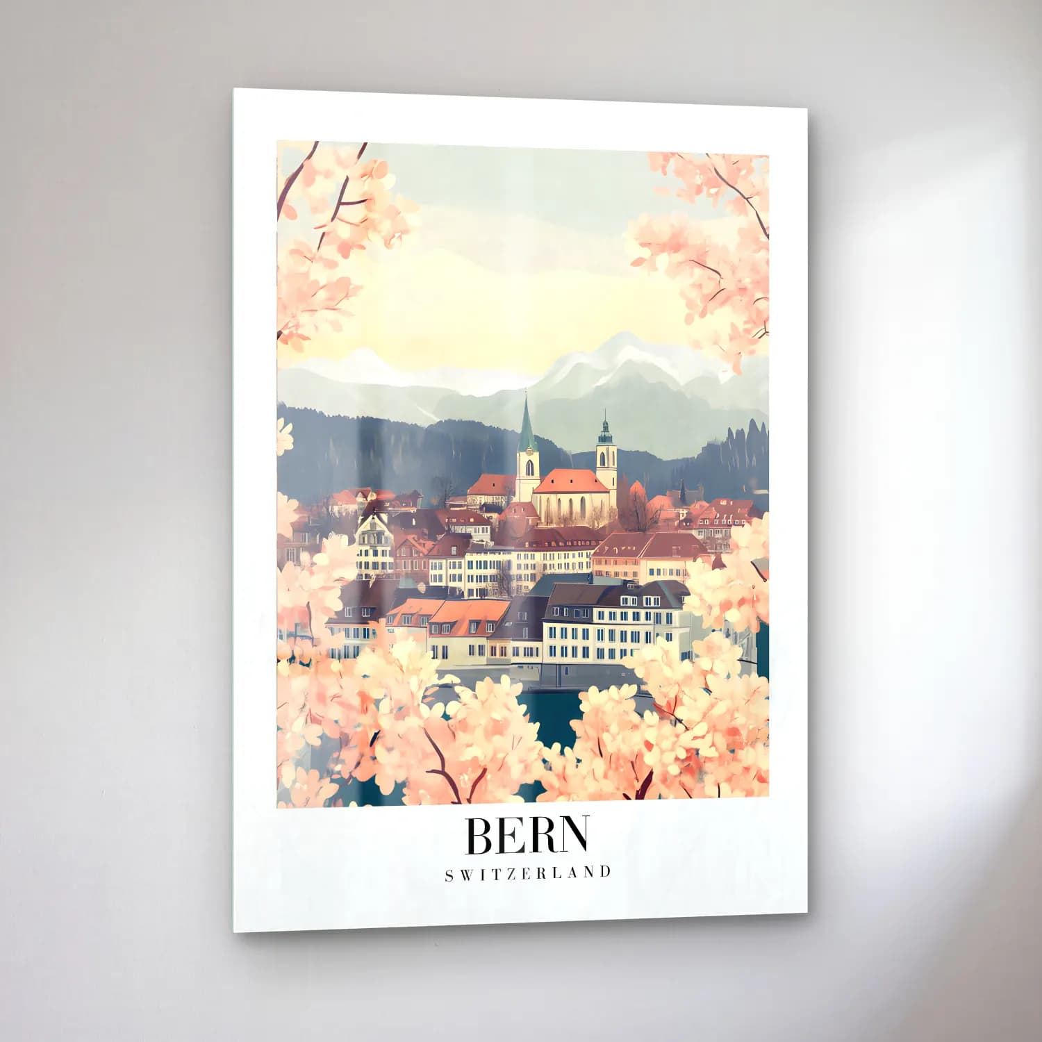 Pastel Kiraz Çiçekleri No. 21 cam tablo — sol açıdan görünüm