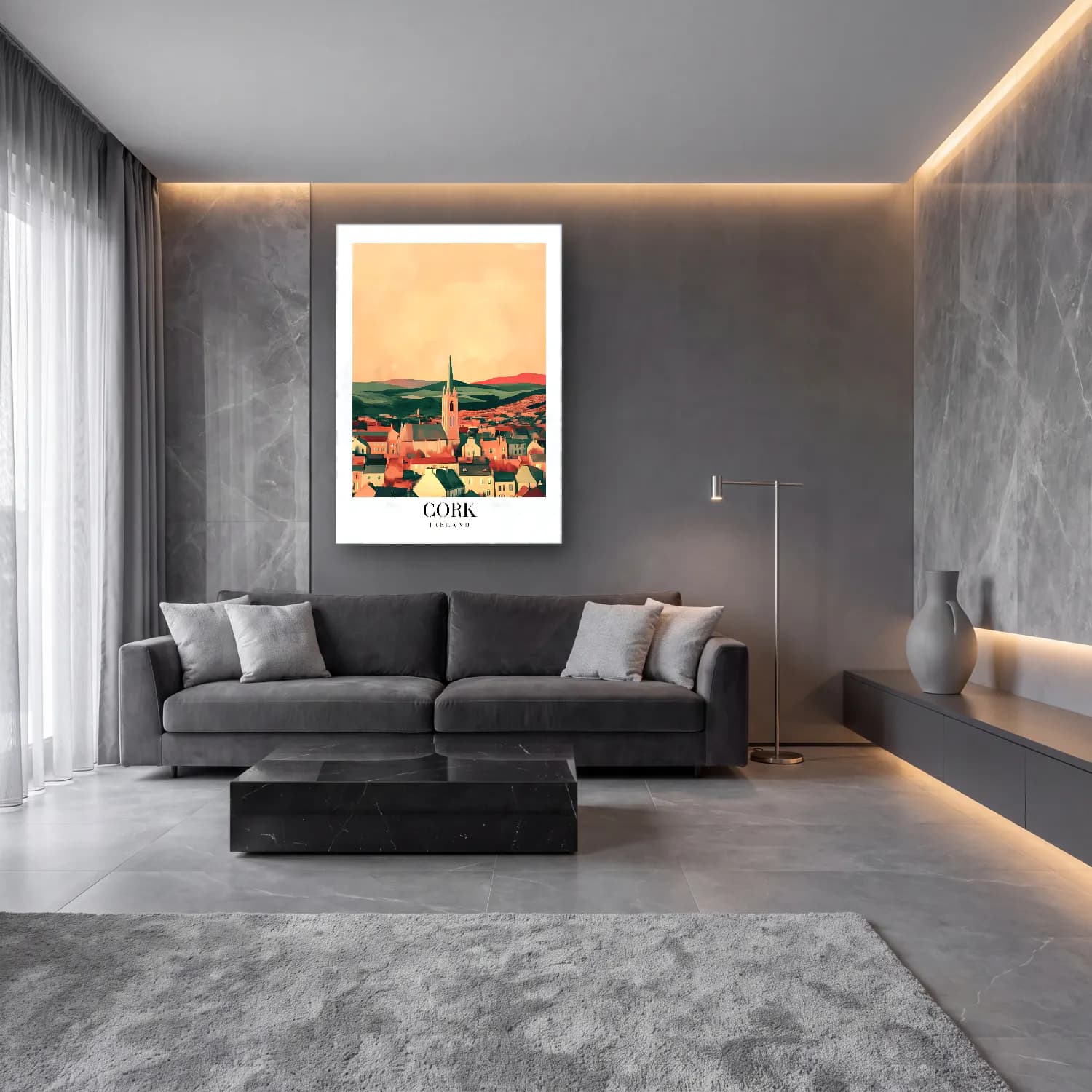 Pastel Katedral No. 15 cam tablo — lüks salon duvarında