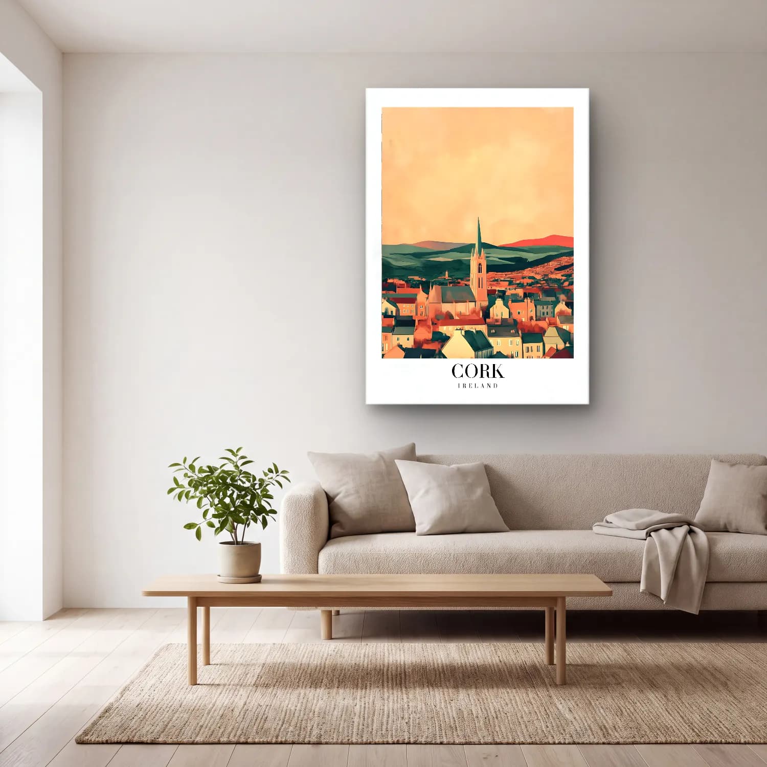 Pastel Katedral No. 15 cam tablo — açık renk salonda