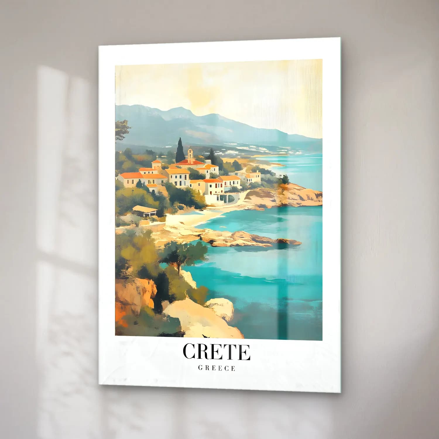 Pastel Akdeniz Sahil Kasabası No. 29 cam tablo — sağ açıdan görünüm