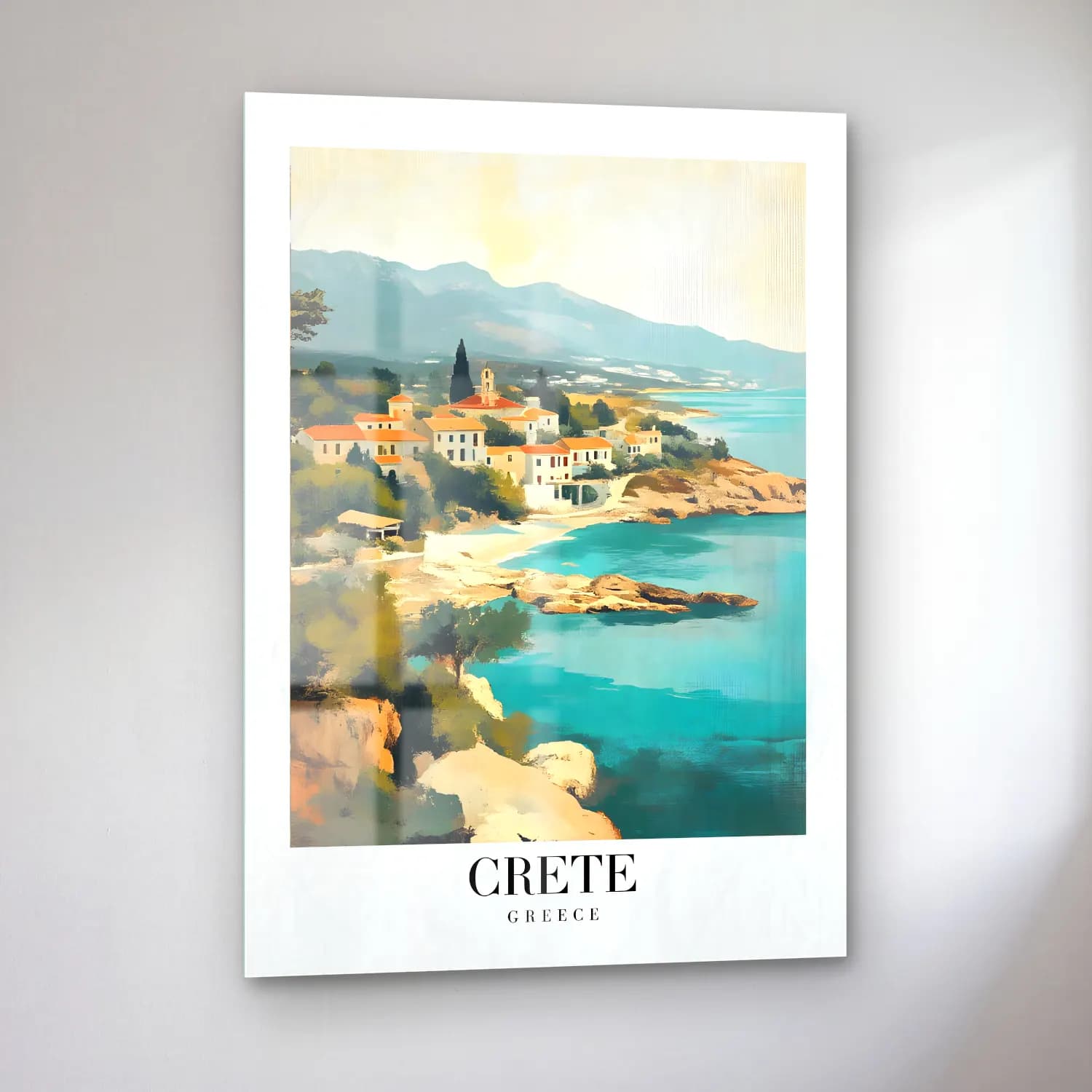 Pastel Akdeniz Sahil Kasabası No. 29 cam tablo — sol açıdan görünüm