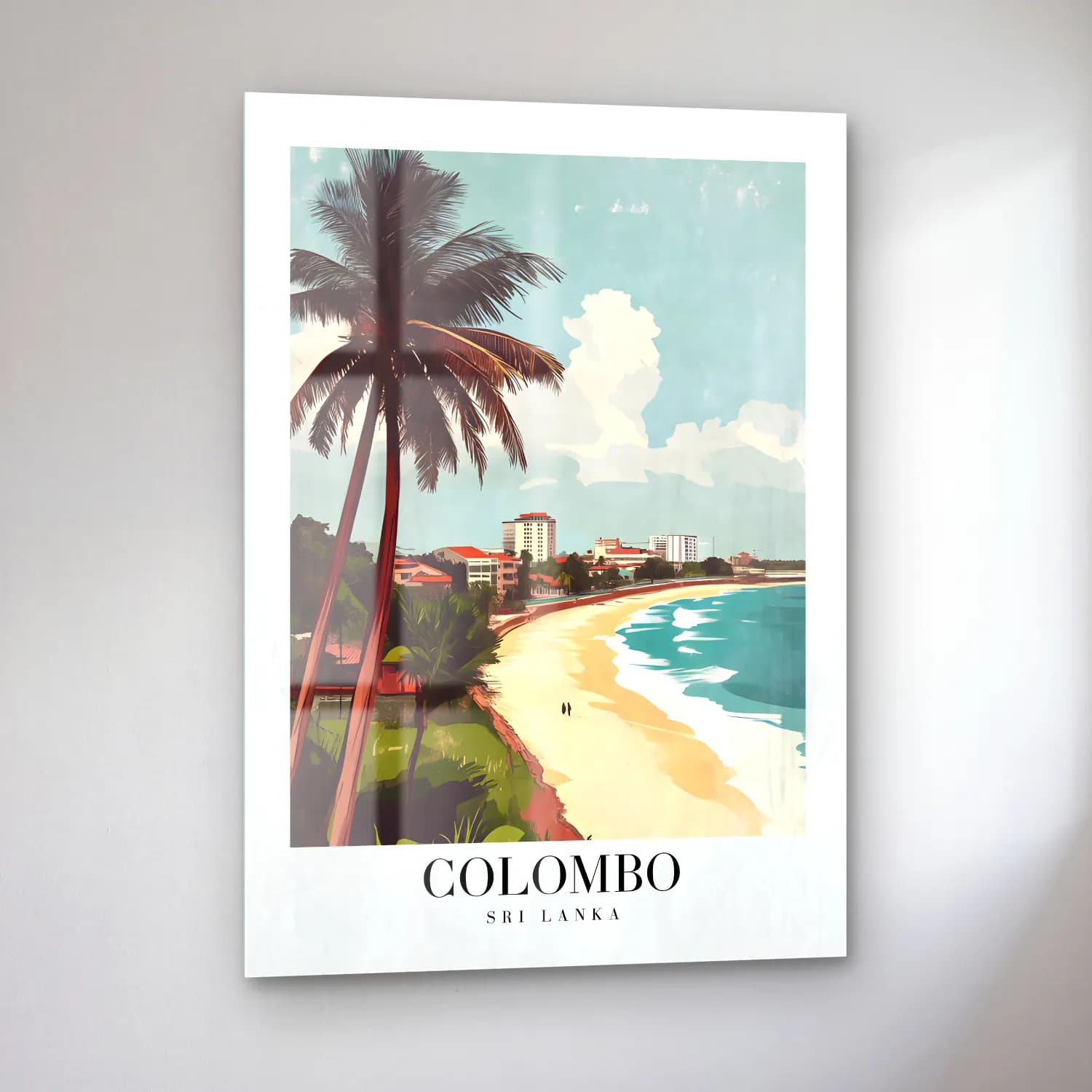 Pastel Palmiyeli Tropik Sahil No. 53 cam tablo — sol açıdan görünüm