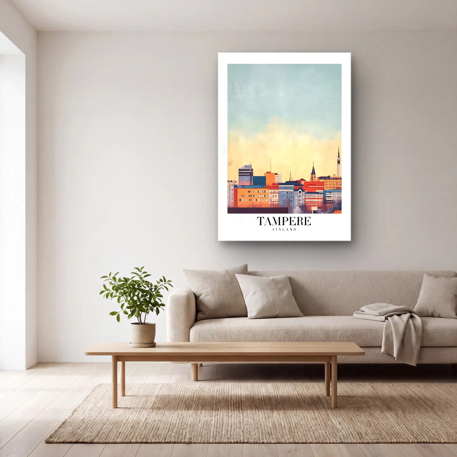 Pastel Gece Şehir – Pastel Tonlar cam tablo — açık renk salonda