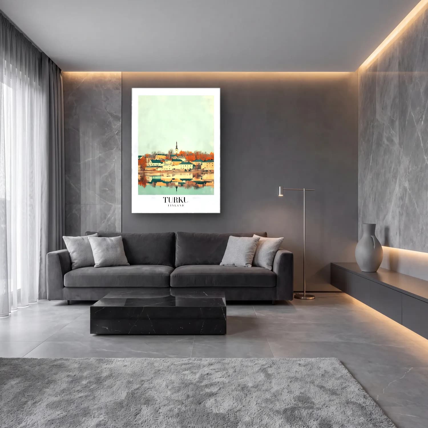 Pastel Katedral No. 16 cam tablo — lüks salon duvarında