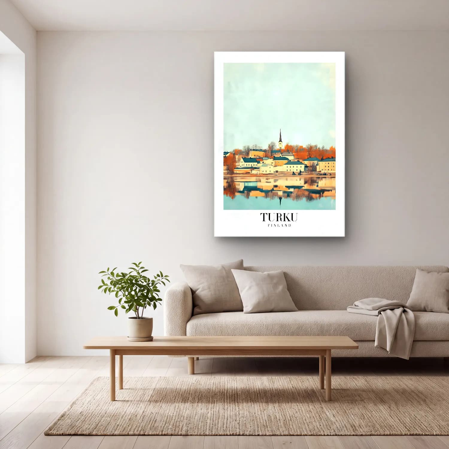 Pastel Katedral No. 16 cam tablo — açık renk salonda
