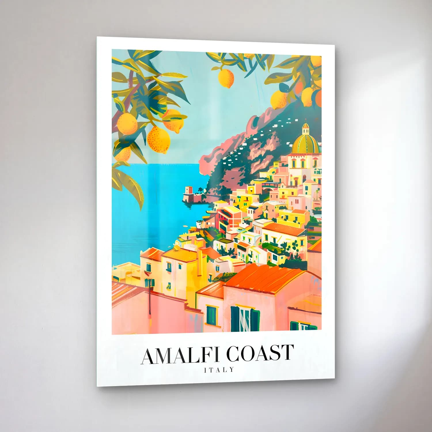 Pastel İtalyan Sahili No. 6 cam tablo — sol açıdan görünüm