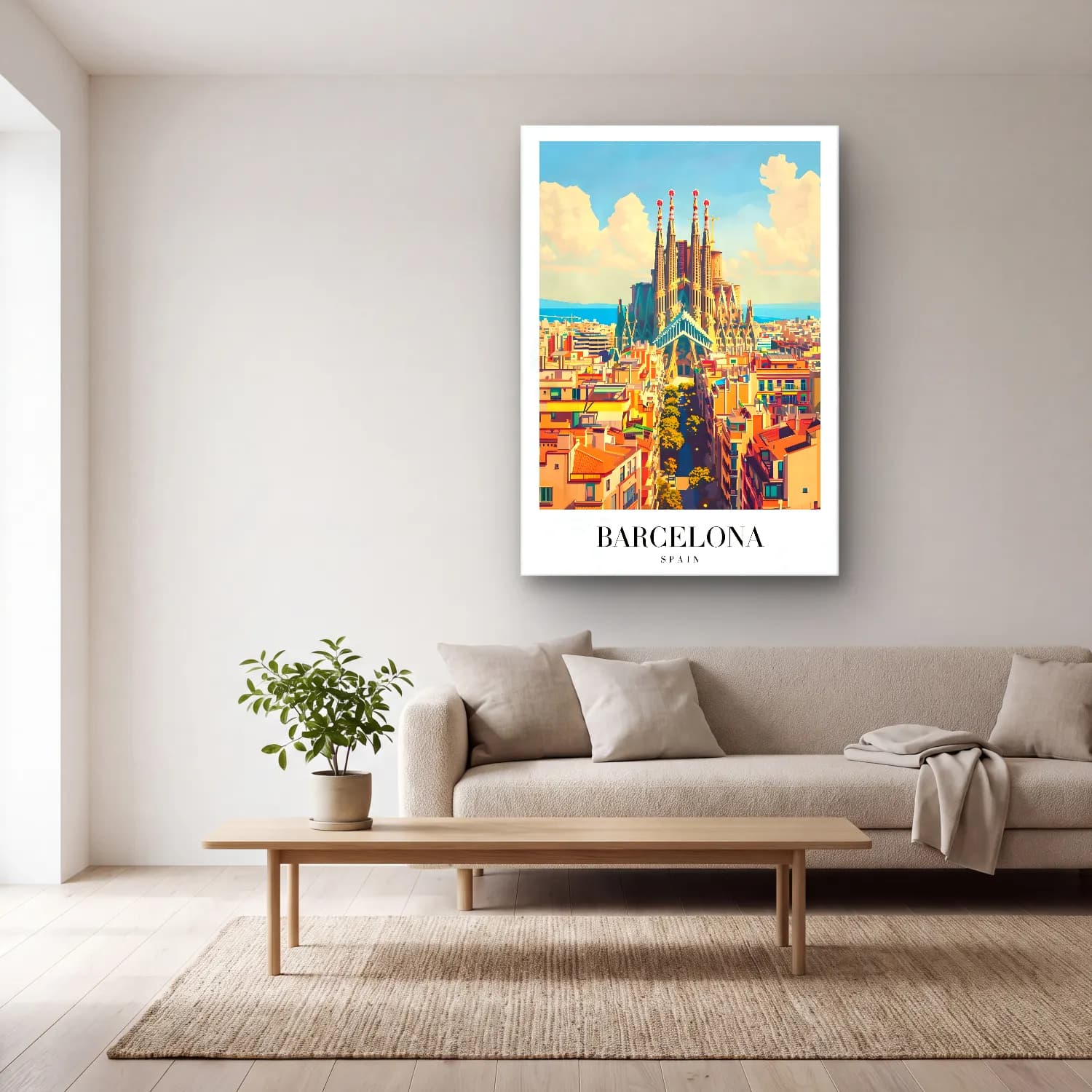 Vintage Poster Katedral No. 7 cam tablo — açık renk salonda