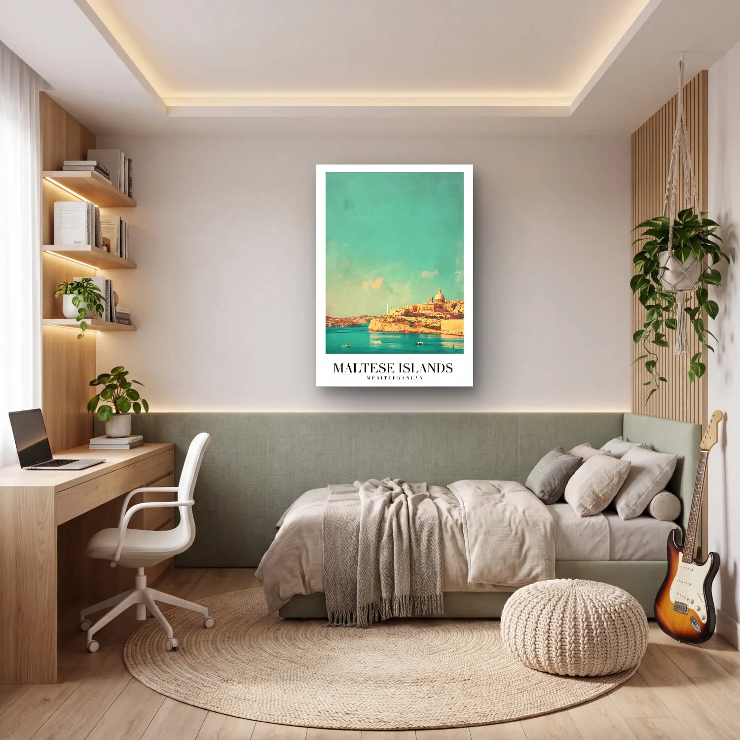 Vintage Poster Akdeniz Sahil Kasabası No. 11 cam tablo — genç odasında
