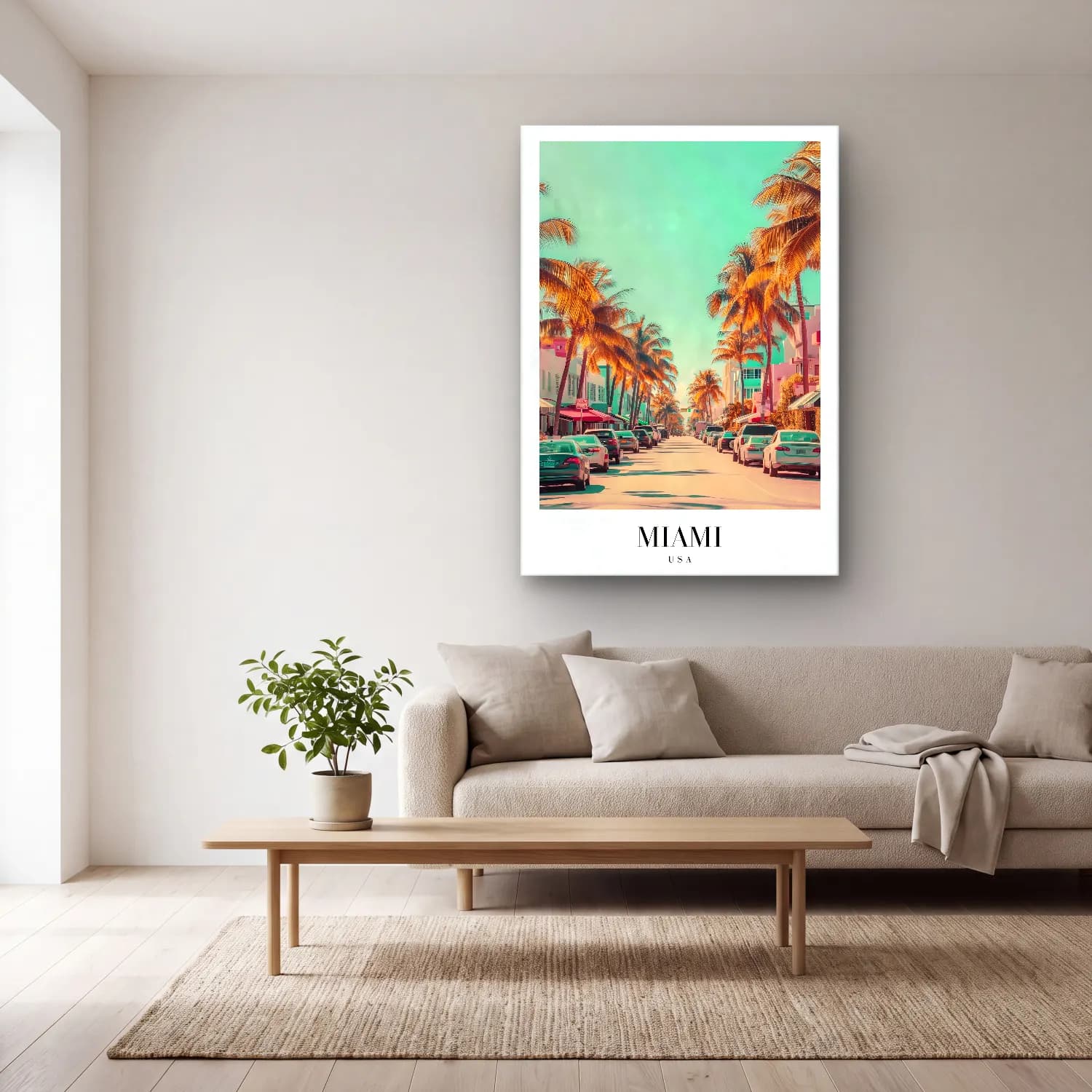 Pastel Köy Sokağı No. 6 cam tablo — açık renk salonda