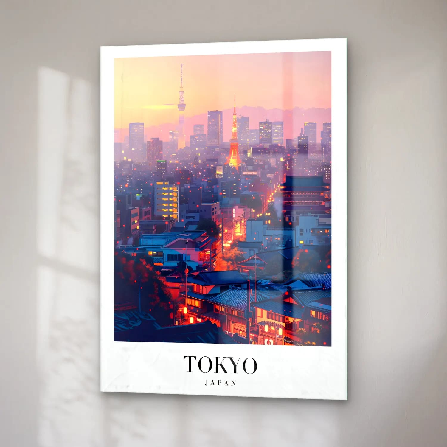 Pastel Japon Şehri No. 8 cam tablo — sağ açıdan görünüm