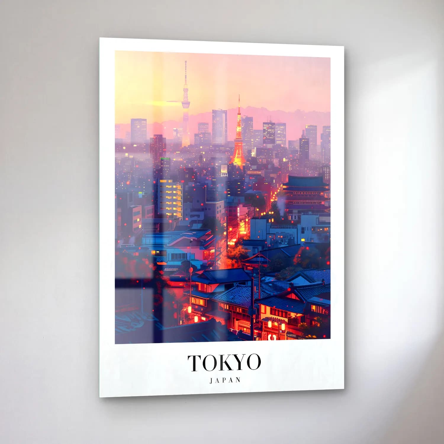Pastel Japon Şehri No. 8 cam tablo — sol açıdan görünüm