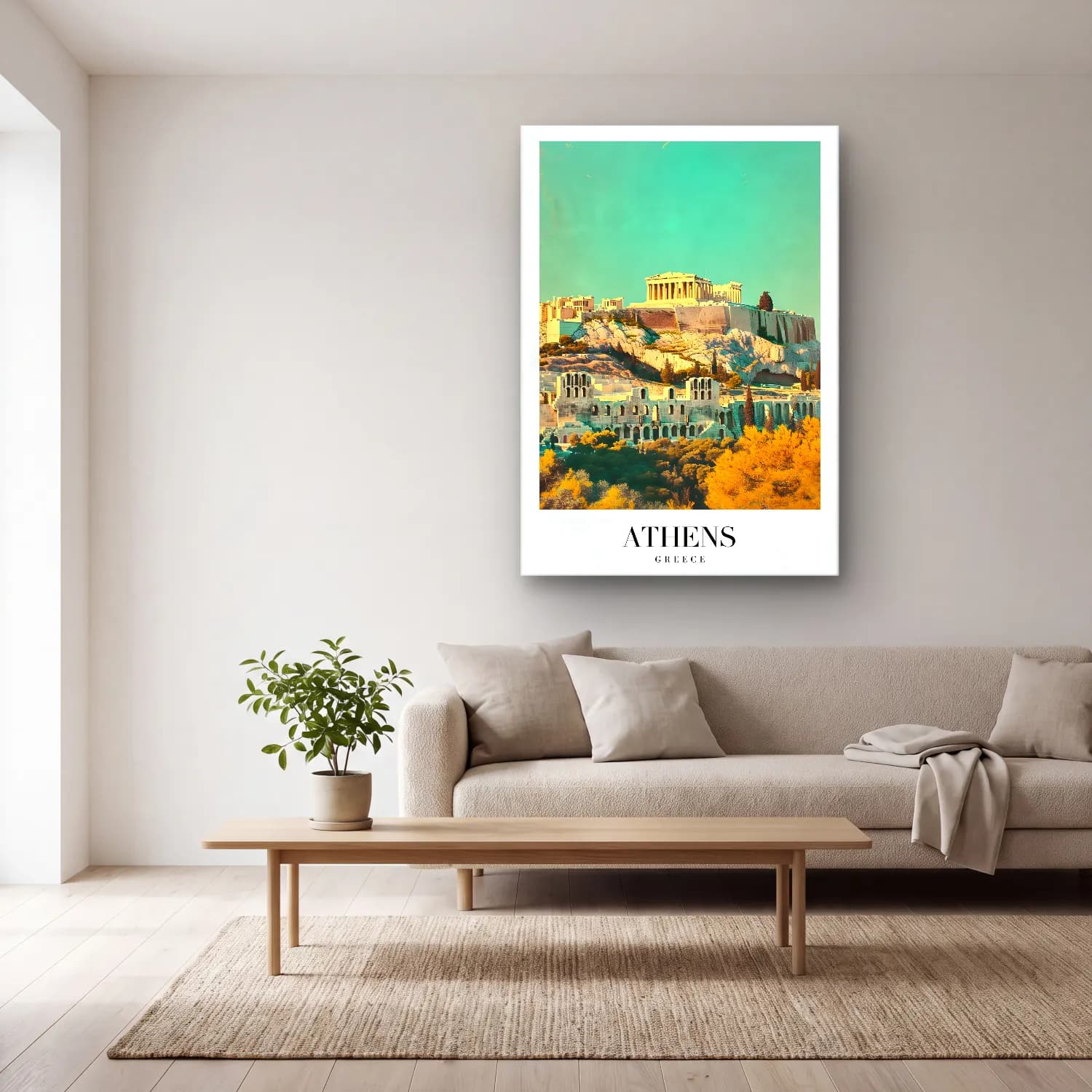 Vintage Poster Antik Kalıntılar – Turkuaz Tonlar cam tablo — açık renk salonda