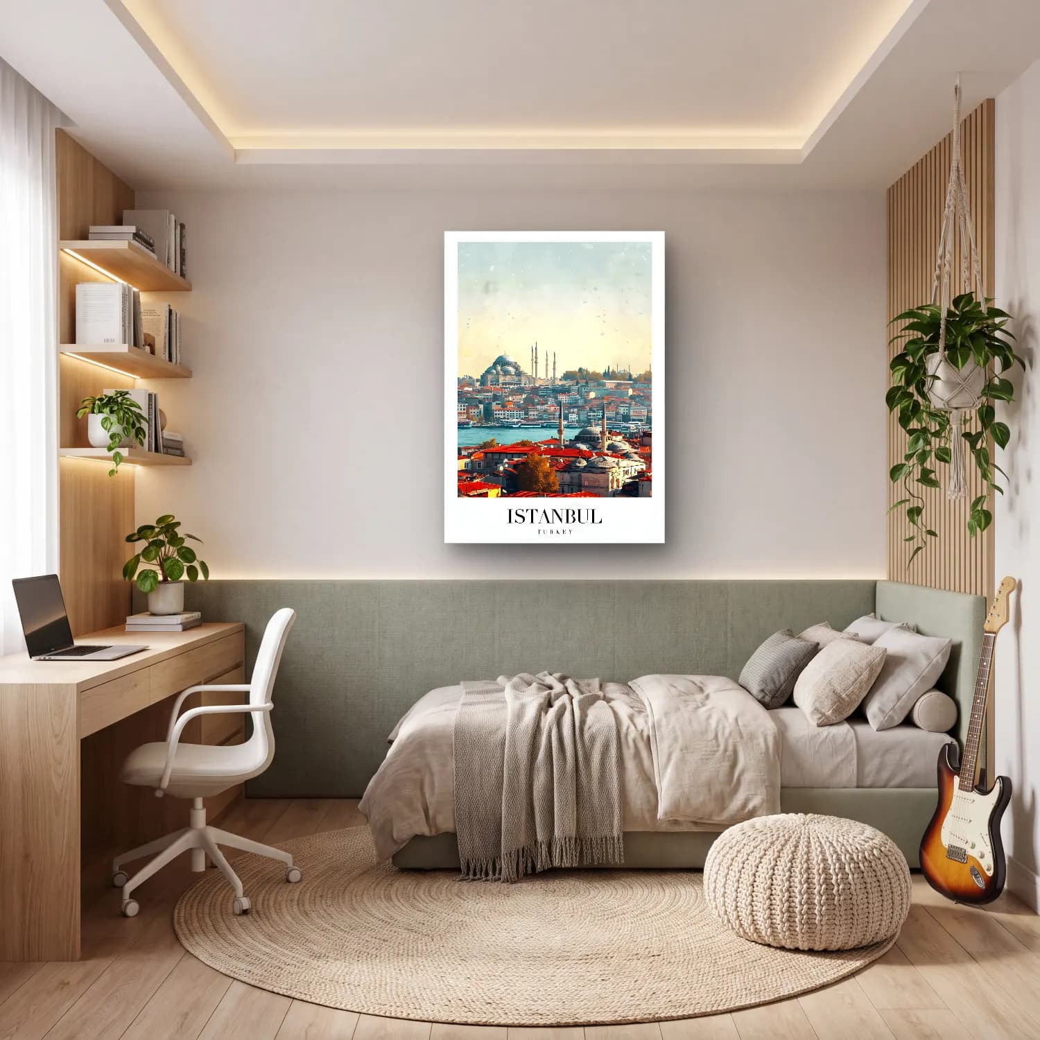 Vintage İstanbul No. 2 cam tablo — genç odasında