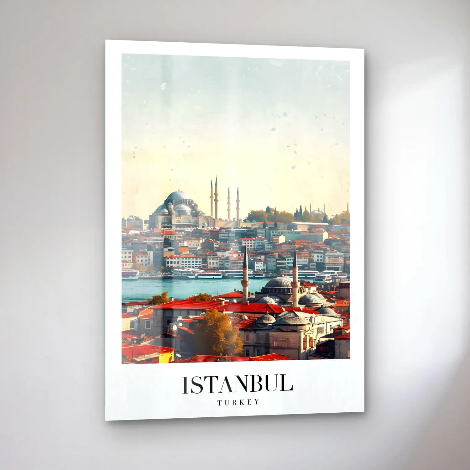 Vintage İstanbul No. 2 cam tablo — sol açıdan görünüm