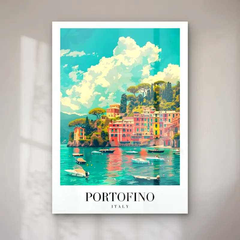 Pastel Akdeniz Sahil Kasabası No. 13 cam tablo — Pastel Akdeniz Sahil Kasabası No. 13 — pastel akdeniz sahil kasabası