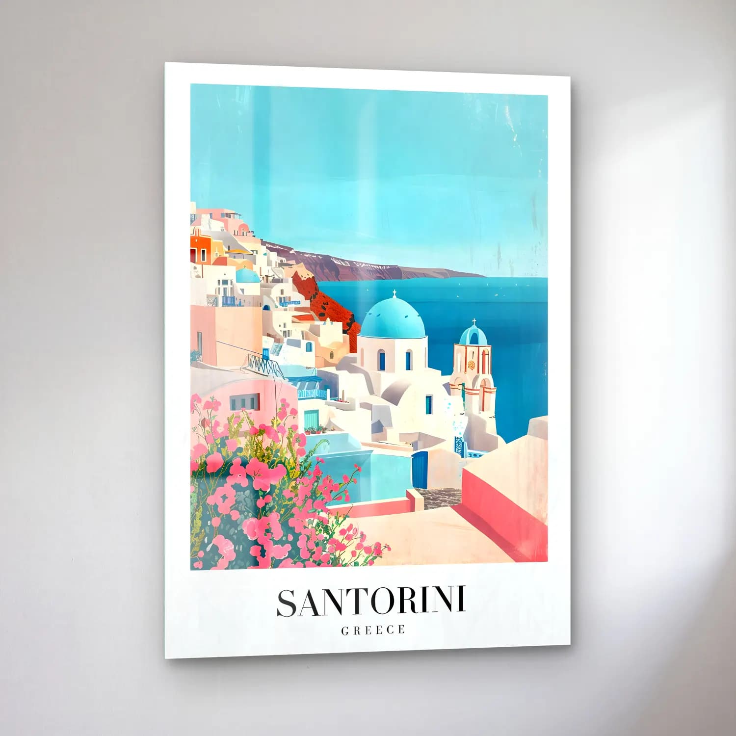 Pastel Yunan Adası – Pembe Tonlar cam tablo — sol açıdan görünüm