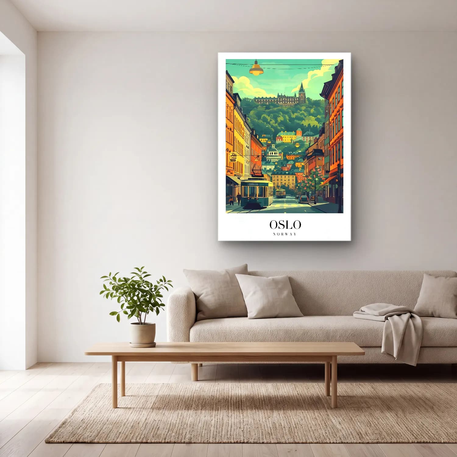 Vintage Poster Kafeli Avrupa Sokağı No. 5 cam tablo — açık renk salonda