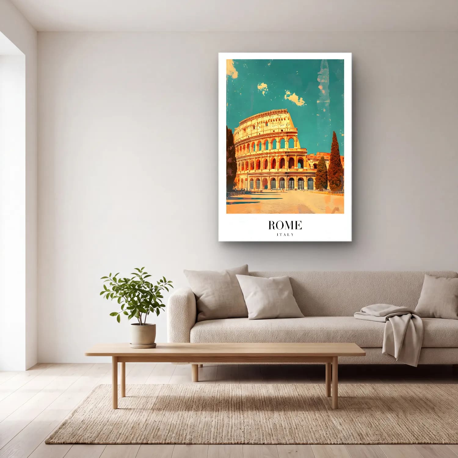 Vintage Roma – Turkuaz Tonlar cam tablo — açık renk salonda