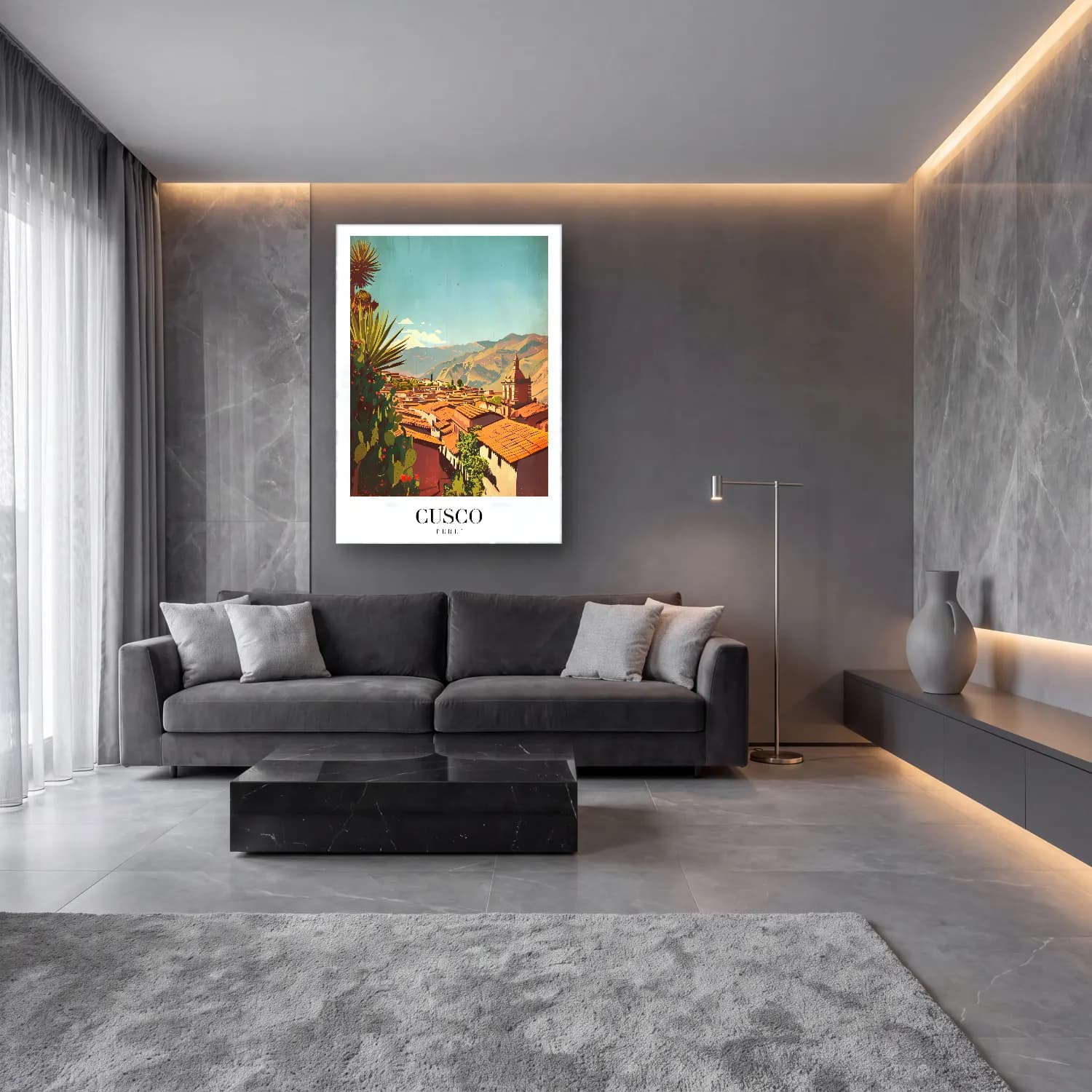 Vintage Poster Akdeniz Sahil Kasabası No. 12 cam tablo — lüks salon duvarında