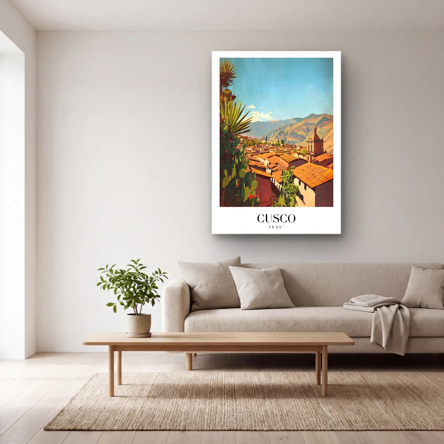 Vintage Poster Akdeniz Sahil Kasabası No. 12 cam tablo — açık renk salonda