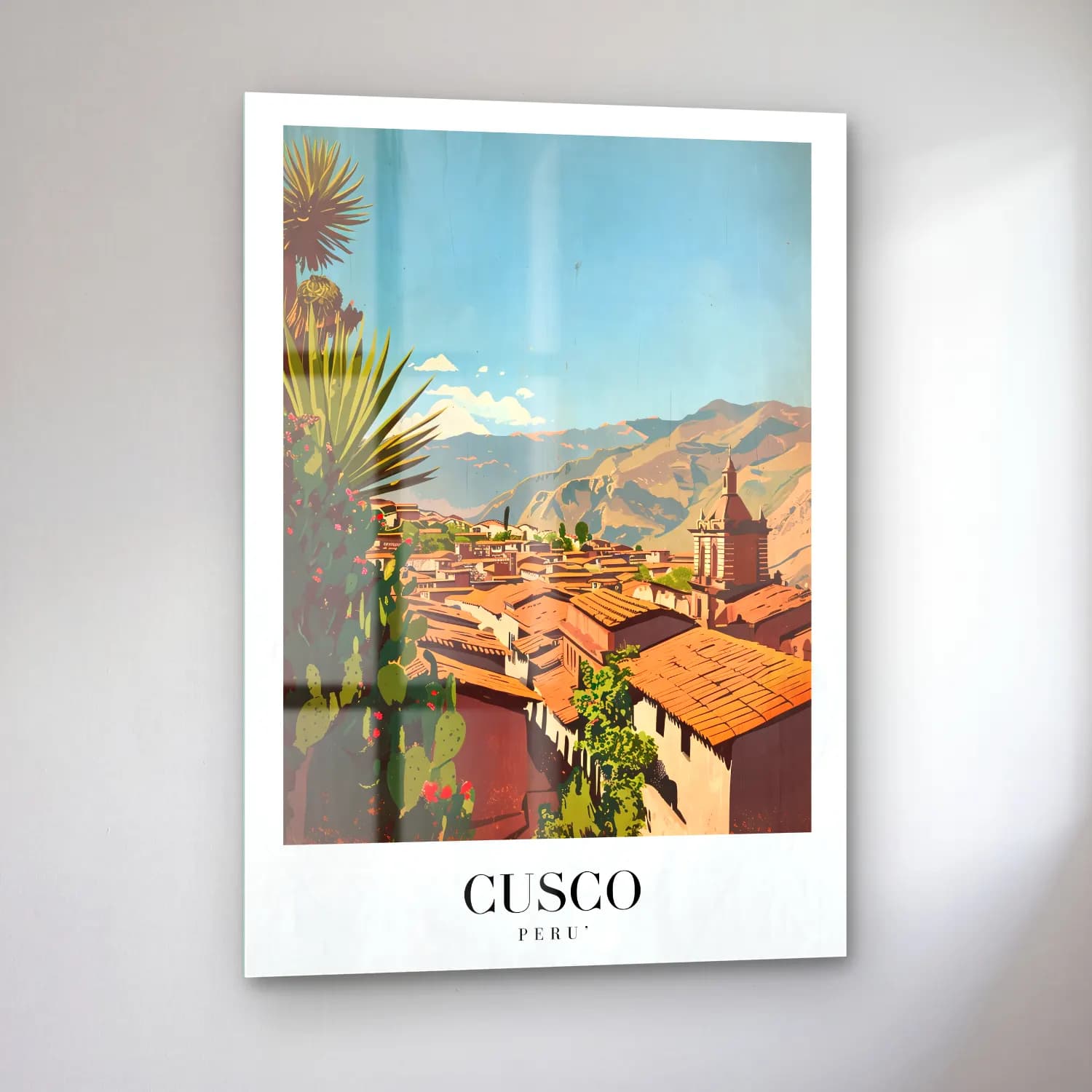 Vintage Poster Akdeniz Sahil Kasabası No. 12 cam tablo — sol açıdan görünüm