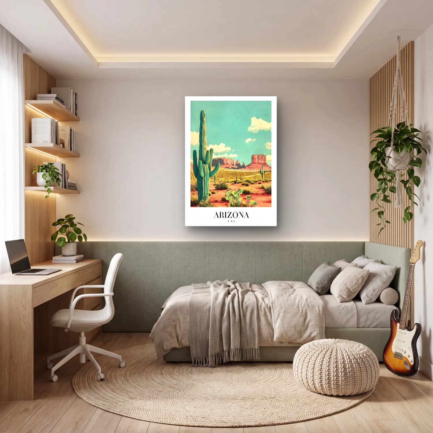 Pastel Kaktüs – Turkuaz Tonlar cam tablo — genç odasında