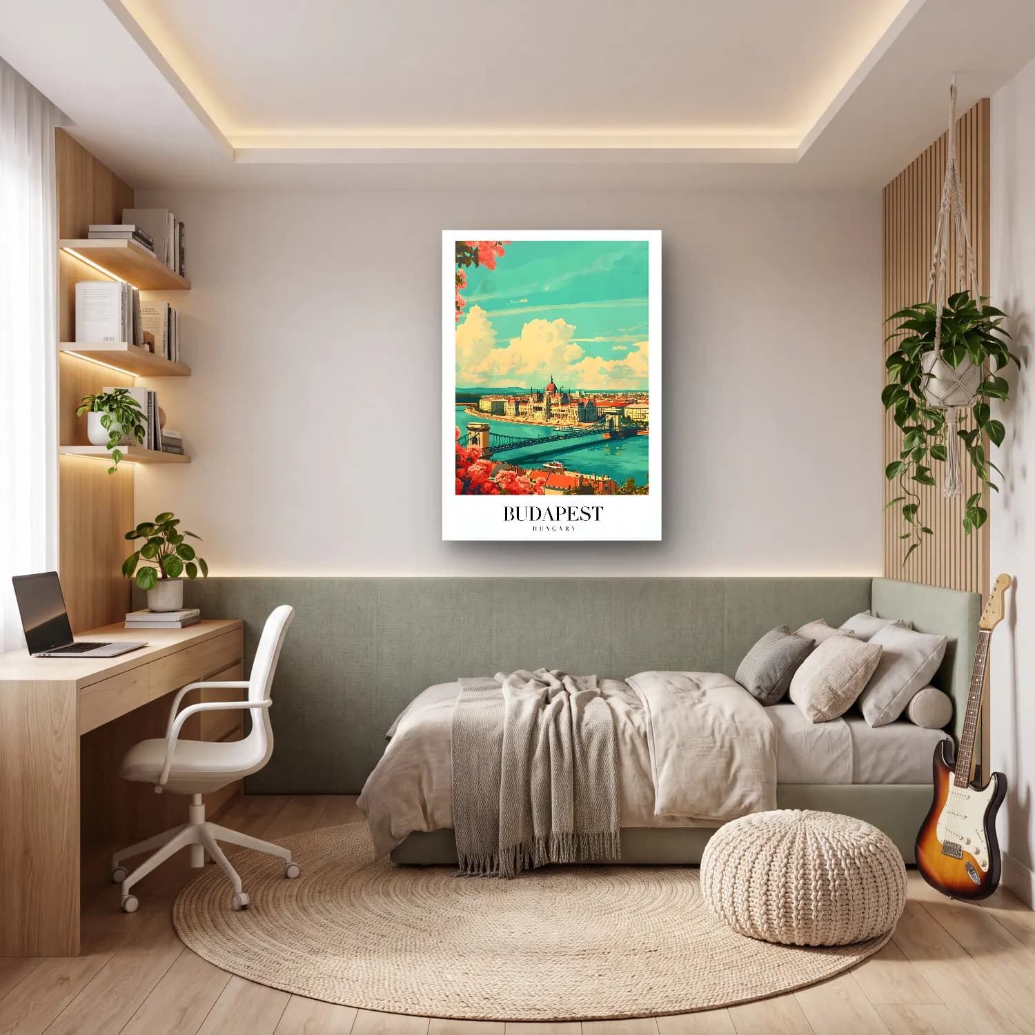 Pastel Çiçek Pazarı – Turkuaz Tonlar cam tablo — genç odasında